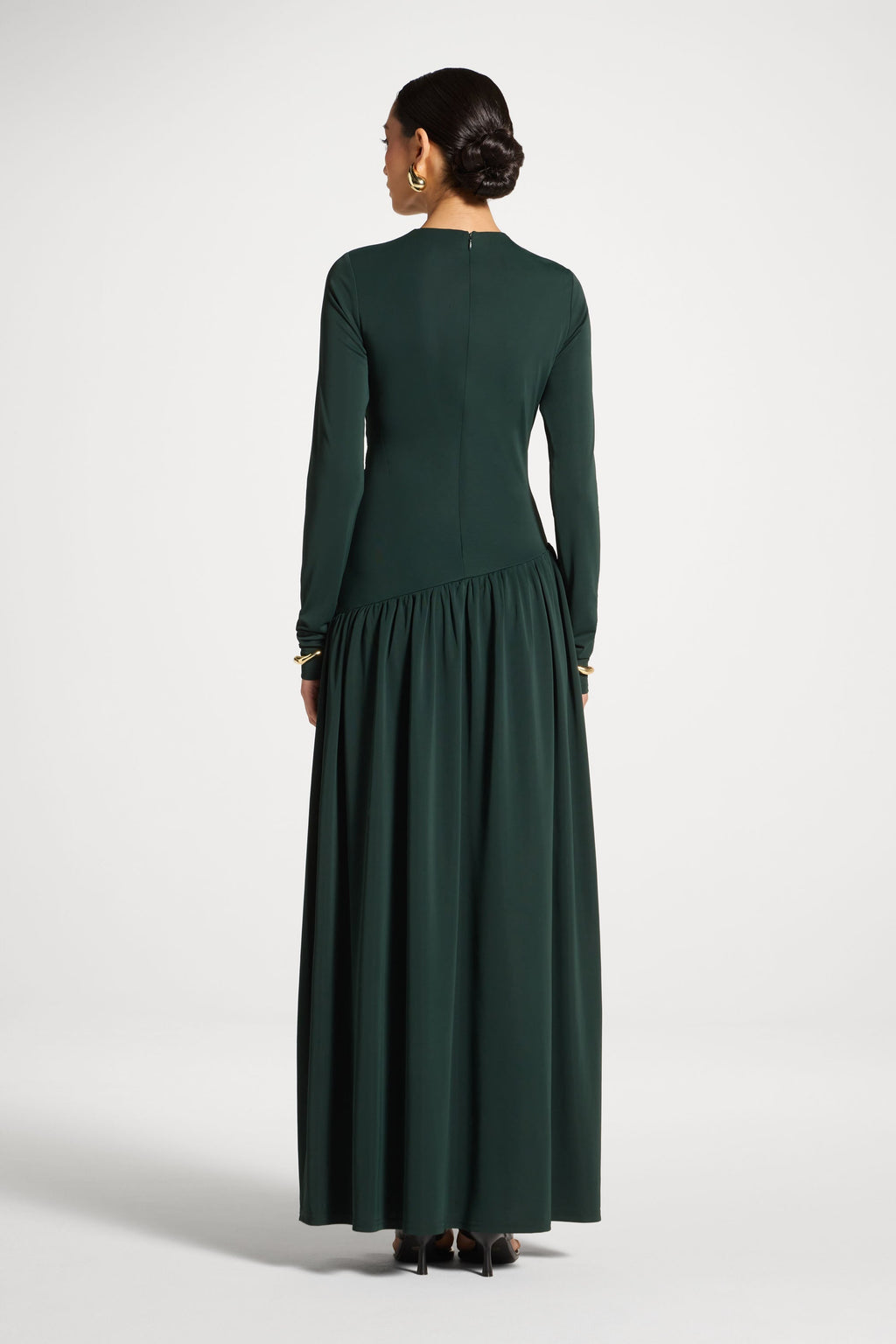 Robe Longue Froncée à Taille Asymétrique - Émeraude Abayas Modeen