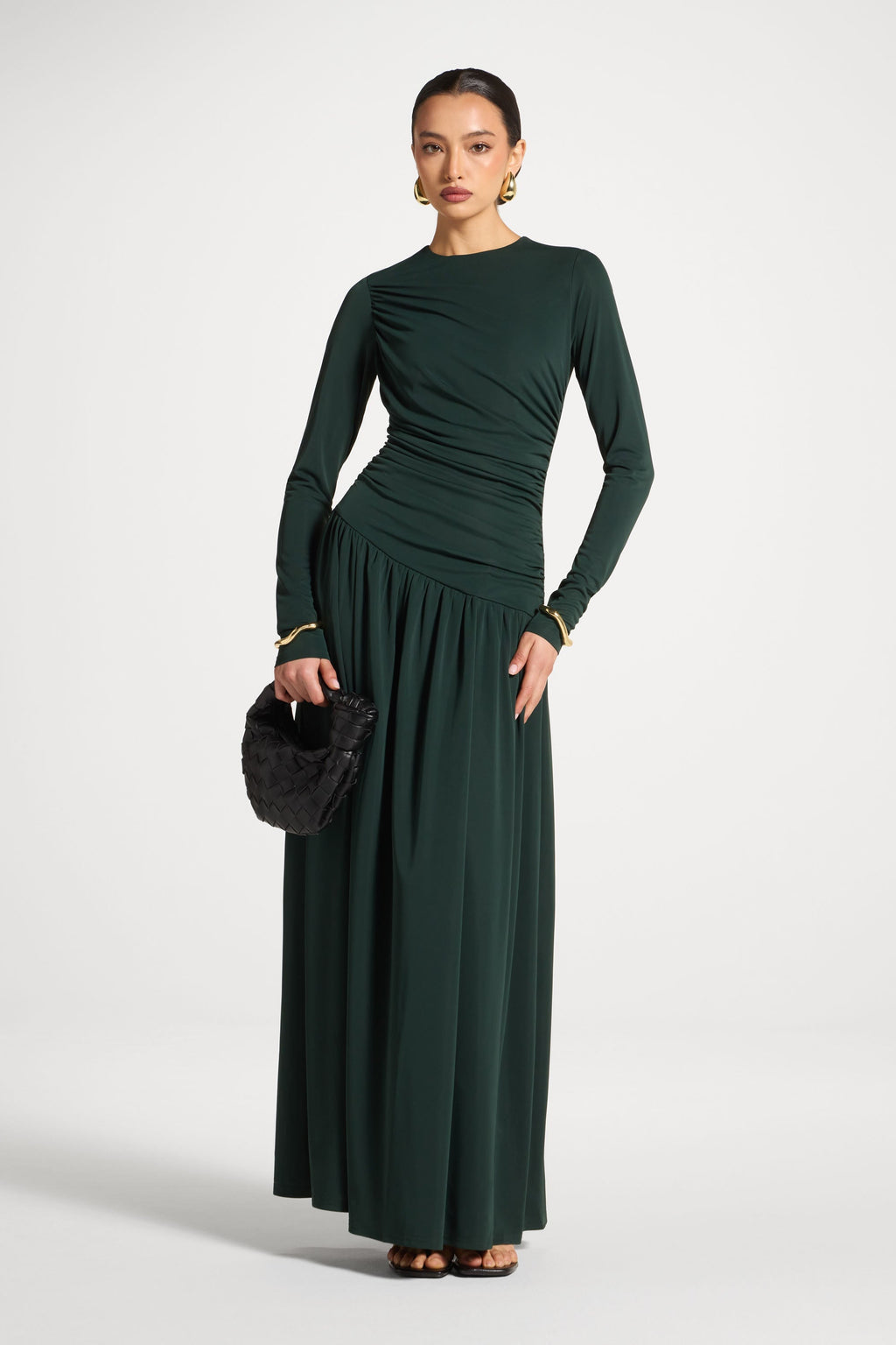 Robe Longue Froncée à Taille Asymétrique - Émeraude Abayas Modeen