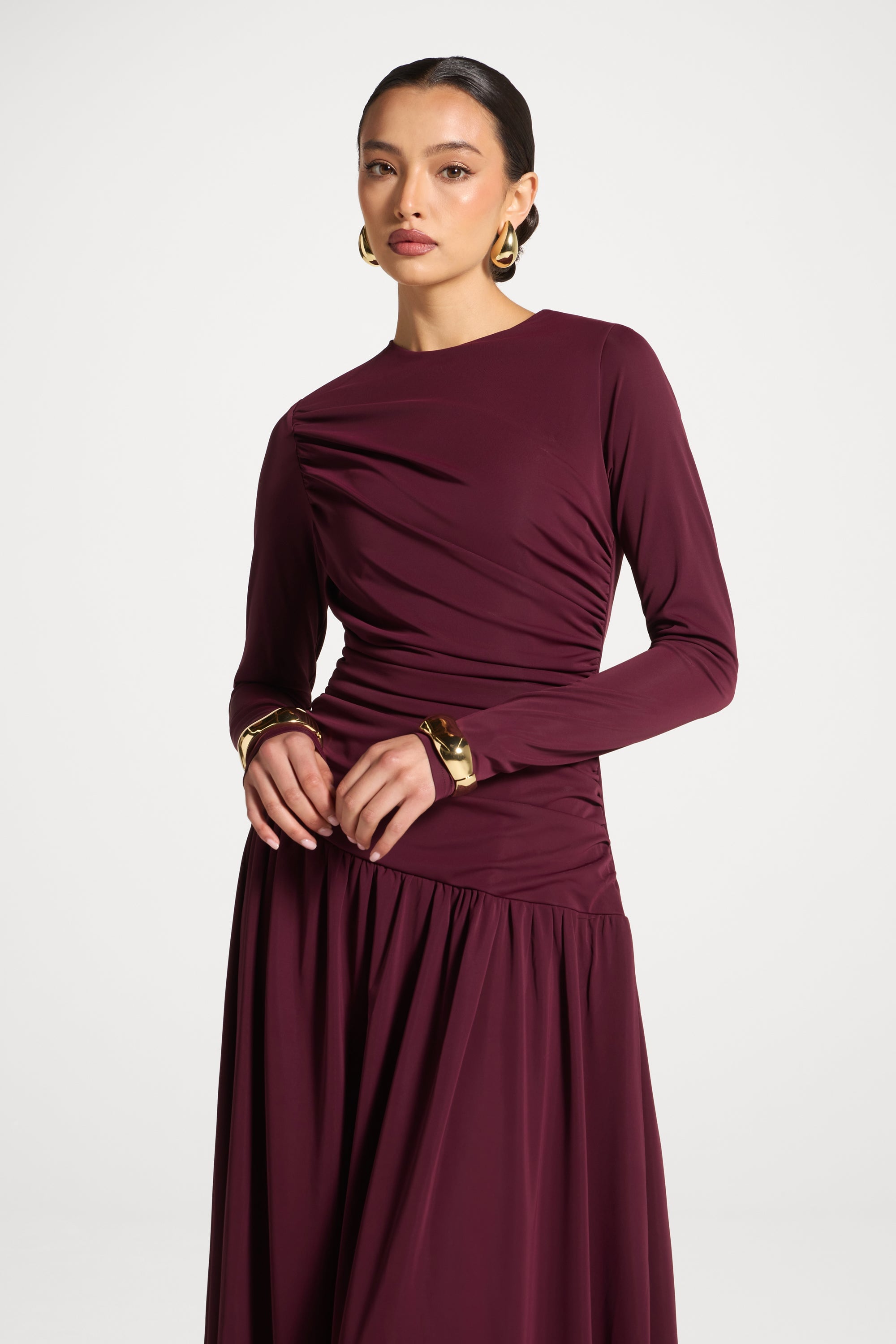 Robe Longue Froncée à Taille Asymétrique - Figue Abayas Modeen