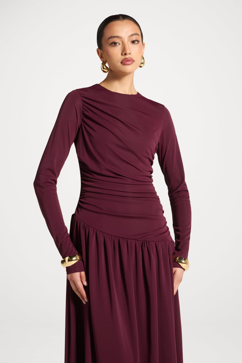 Robe Longue Froncée à Taille Asymétrique - Figue Abayas Modeen