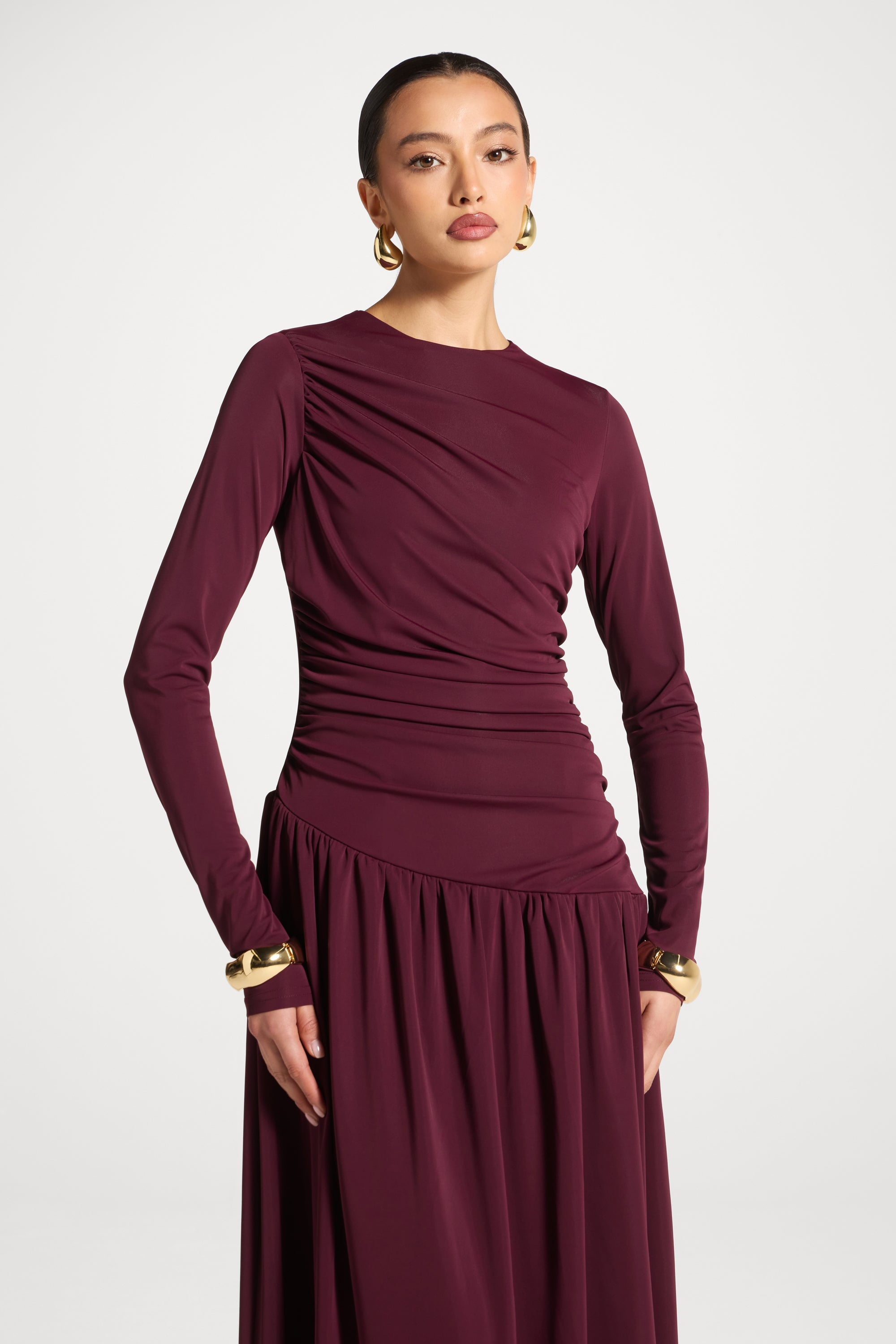 Robe Longue Froncée à Taille Asymétrique - Figue Abayas Modeen