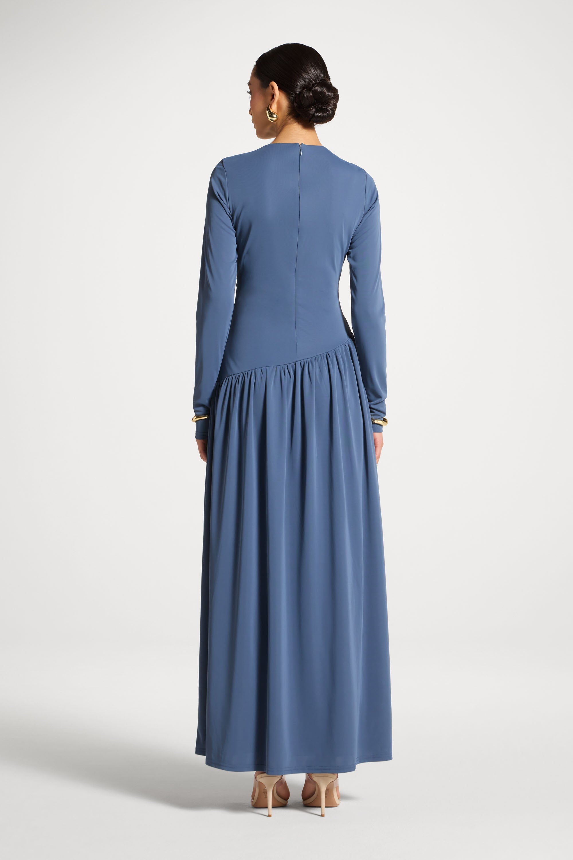 Robe Longue Froncée à Taille Asymétrique - Indigo Abayas Modeen