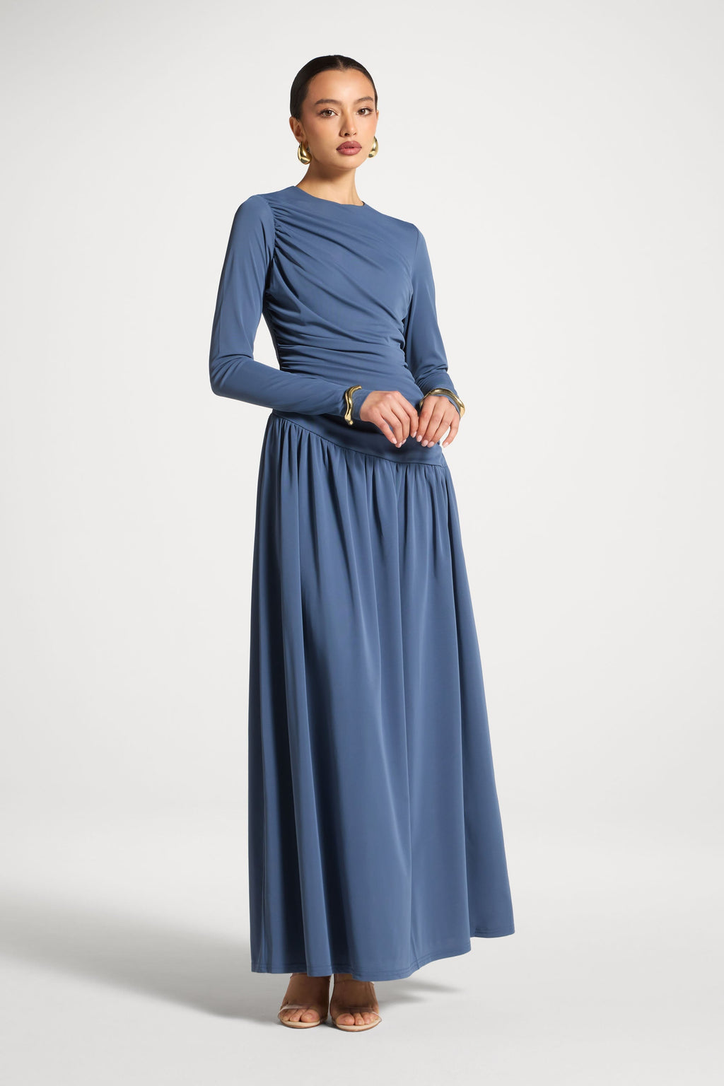 Robe Longue Froncée à Taille Asymétrique - Indigo Abayas Modeen