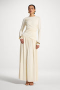 Robe Longue Froncée à Taille Asymétrique - Blanc Abayas Modeen