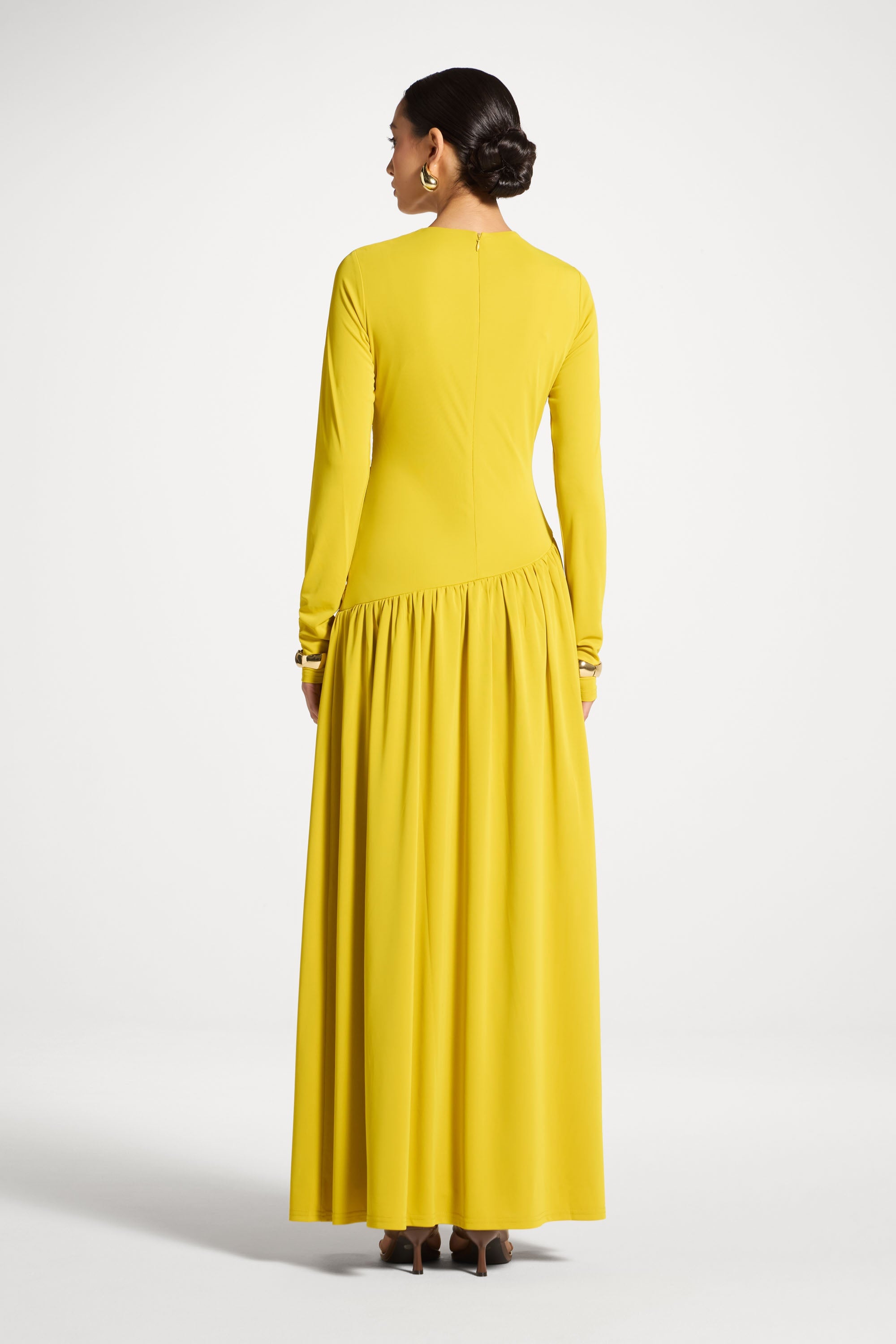 Robe Longue Froncée à Taille Asymétrique - Mangue Menthe Abayas Modeen