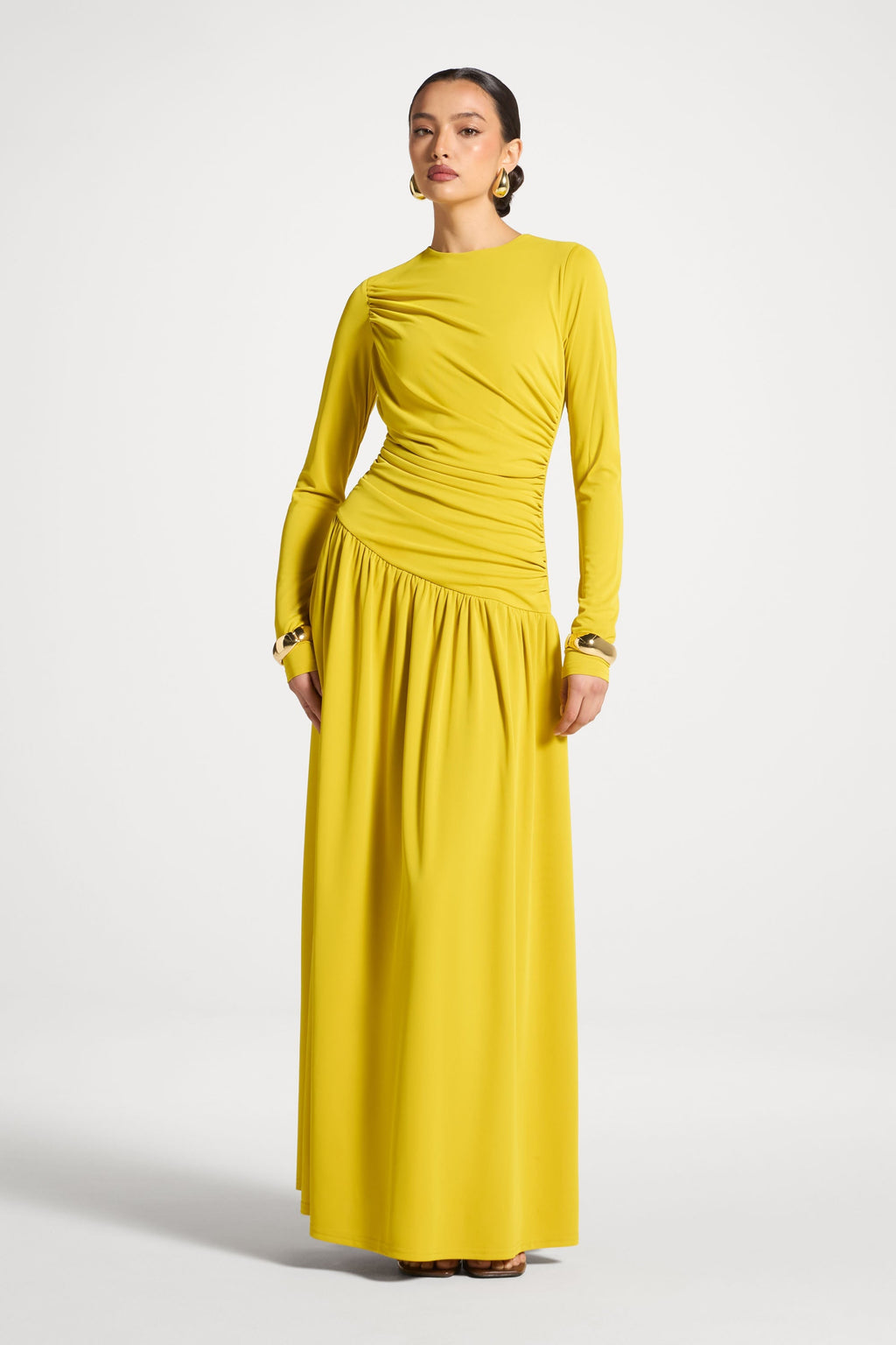 Robe Longue Froncée à Taille Asymétrique - Mangue Menthe Abayas Modeen