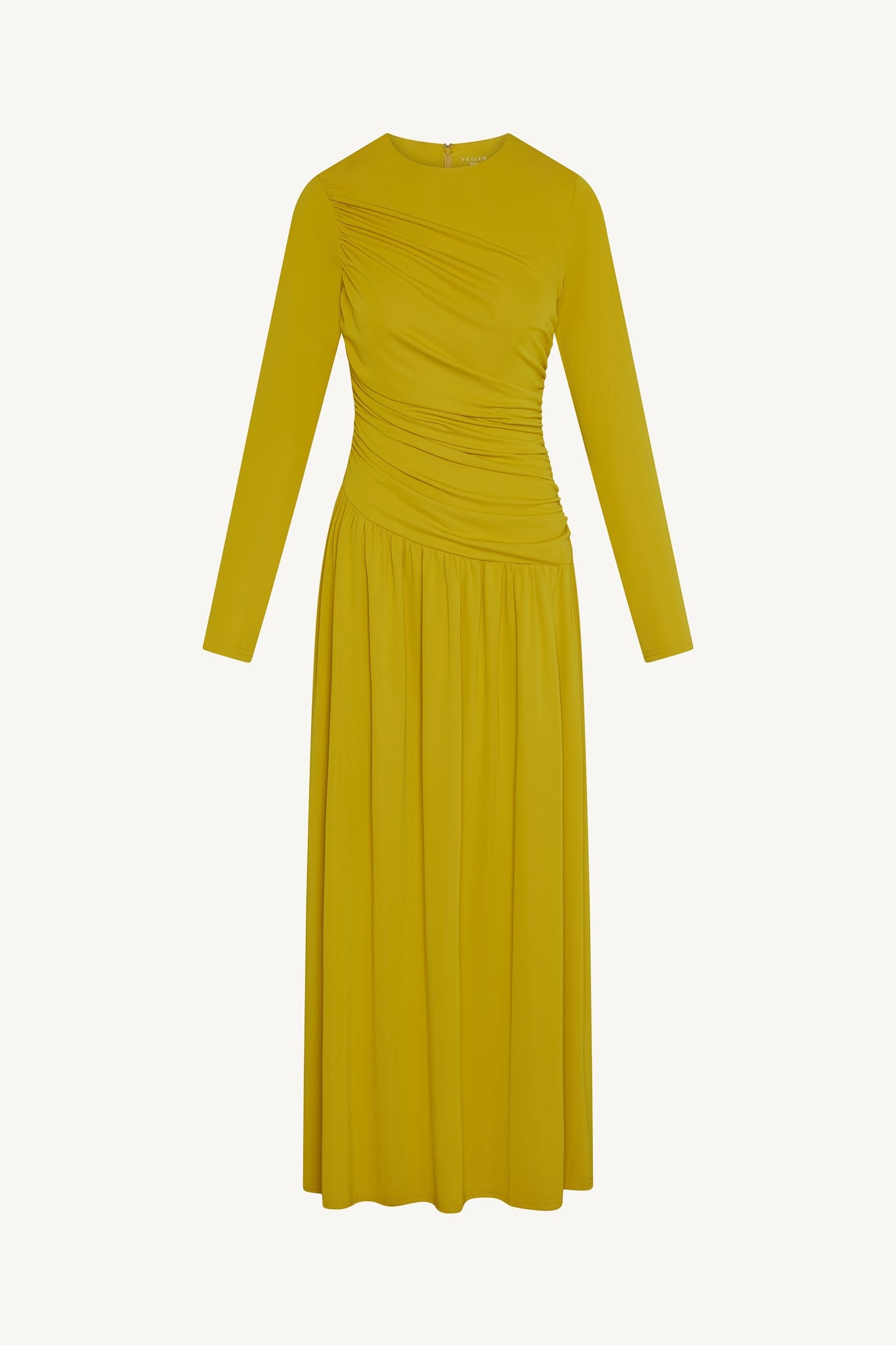 Robe Longue Froncée à Taille Asymétrique - Mangue Menthe Abayas Modeen