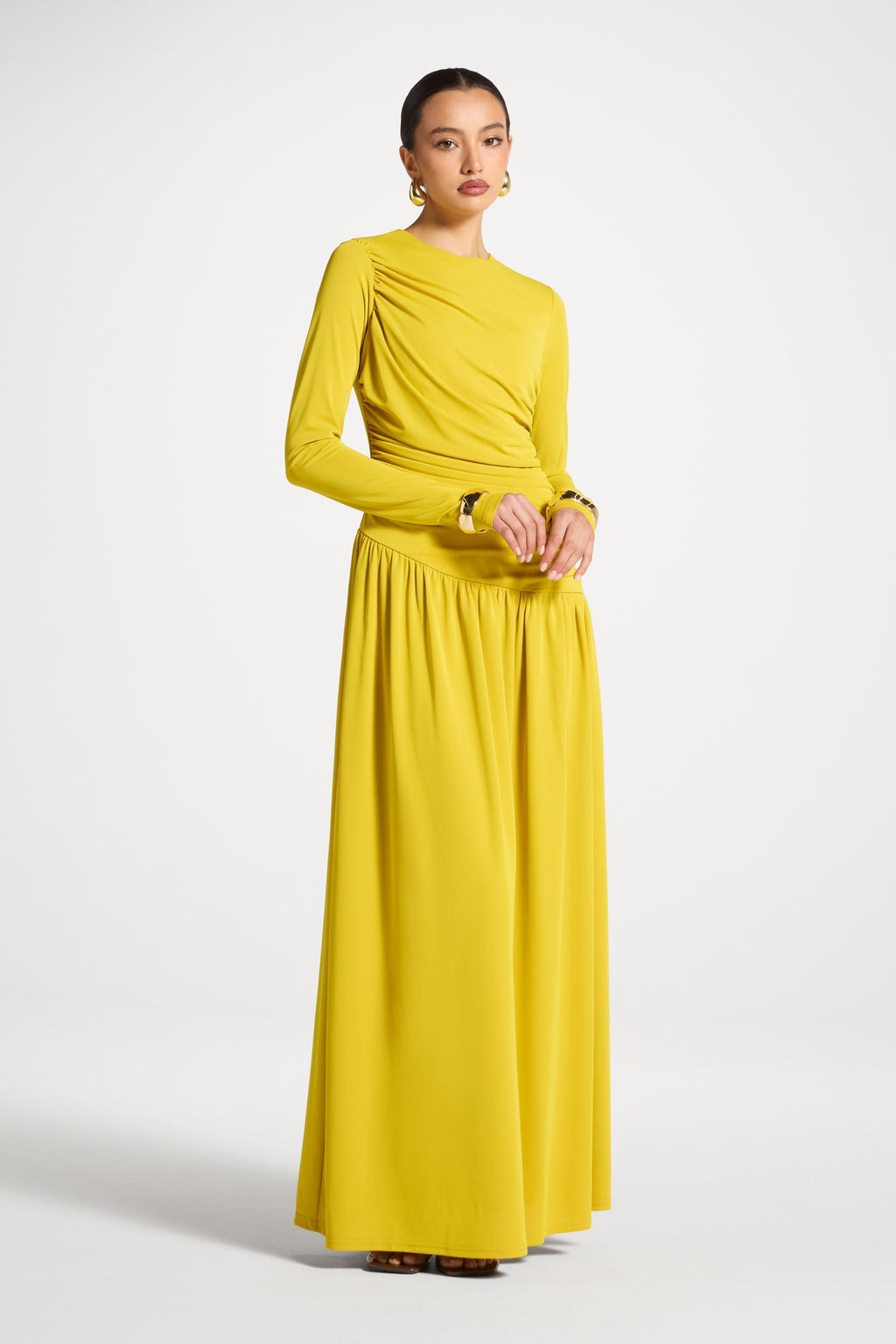 Robe Longue Froncée à Taille Asymétrique - Mangue Menthe Abayas Modeen