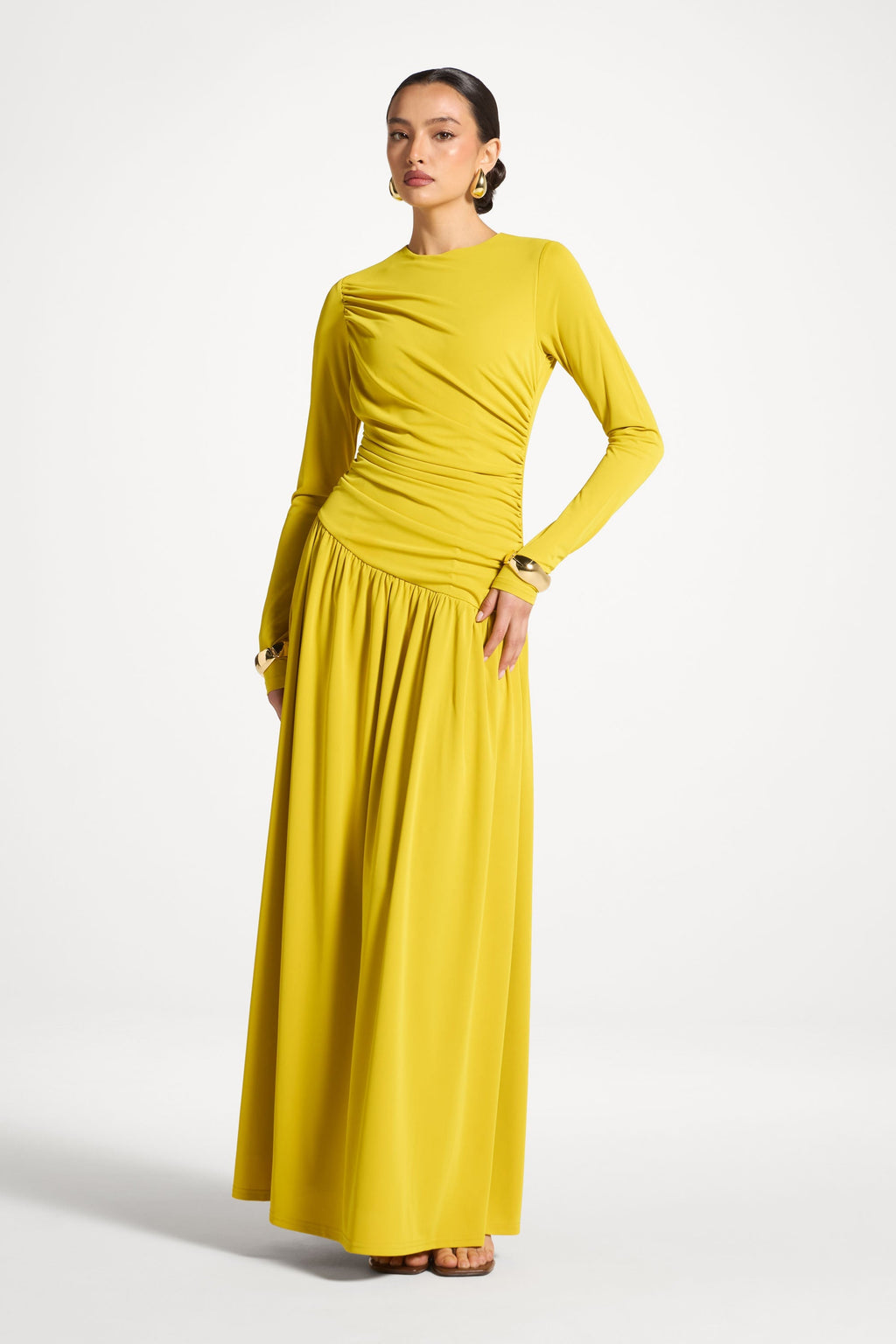Robe Longue Froncée à Taille Asymétrique - Mangue Menthe Abayas Modeen