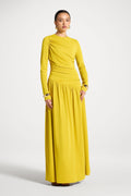 Robe Longue Froncée à Taille Asymétrique - Mangue Menthe Abayas Modeen