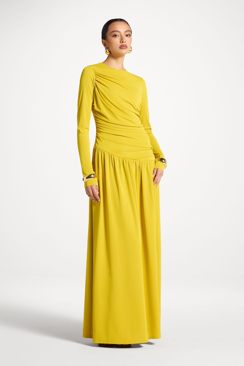Robe Longue Froncée à Taille Asymétrique - Mangue Menthe Abayas Modeen