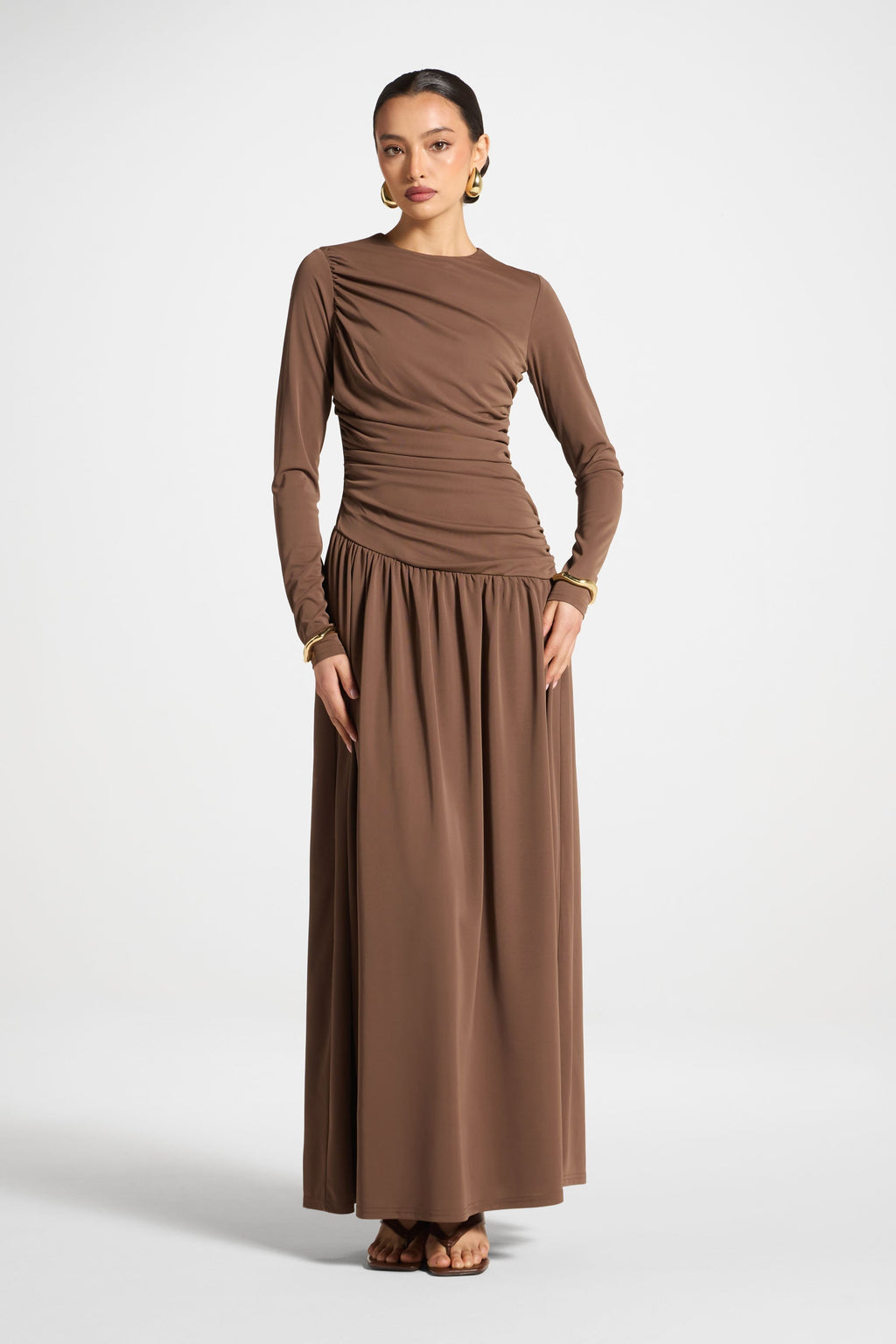 Robe Longue Froncée à Taille Asymétrique - Café Abayas Modeen