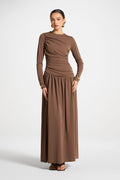 Robe Longue Froncée à Taille Asymétrique - Café Abayas Modeen