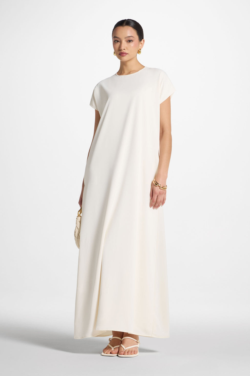 Robe Longue Intérieure à Petites Manches - Lait de Coco Abayas Modeen
