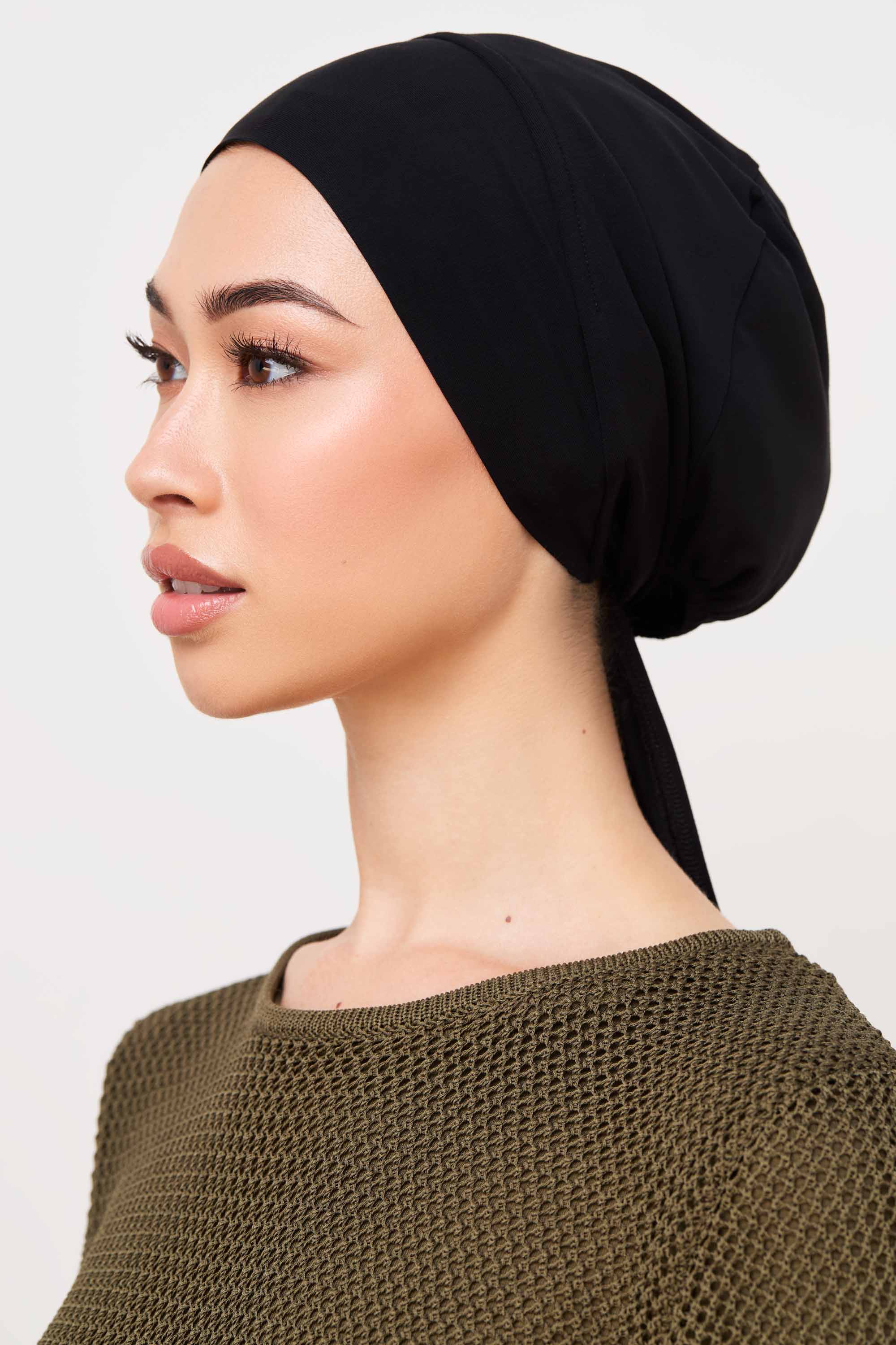 Bonnet Sous-Hijab à Nouer Doublé Soie en Jersey de Bambou - Noir Accessoires Modeen