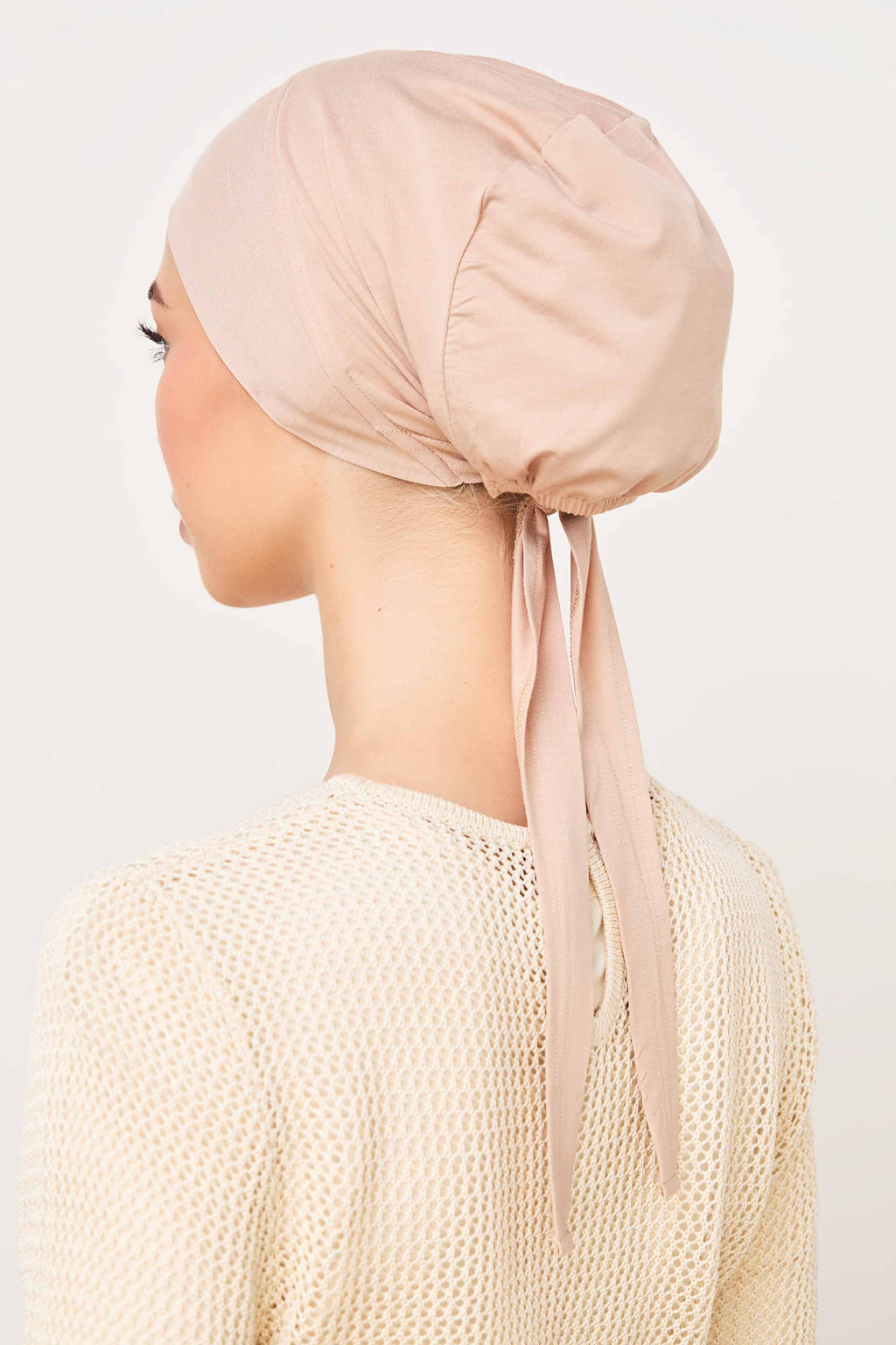 Bonnet Sous-Hijab à Nouer Doublé Soie en Jersey de Bambou - Taupe Clair Accessoires Modeen