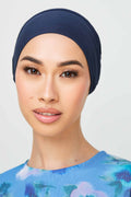 Bonnet Sous-Hijab à Nouer Doublé Soie en Jersey de Bambou - Marine Accessoires Modeen