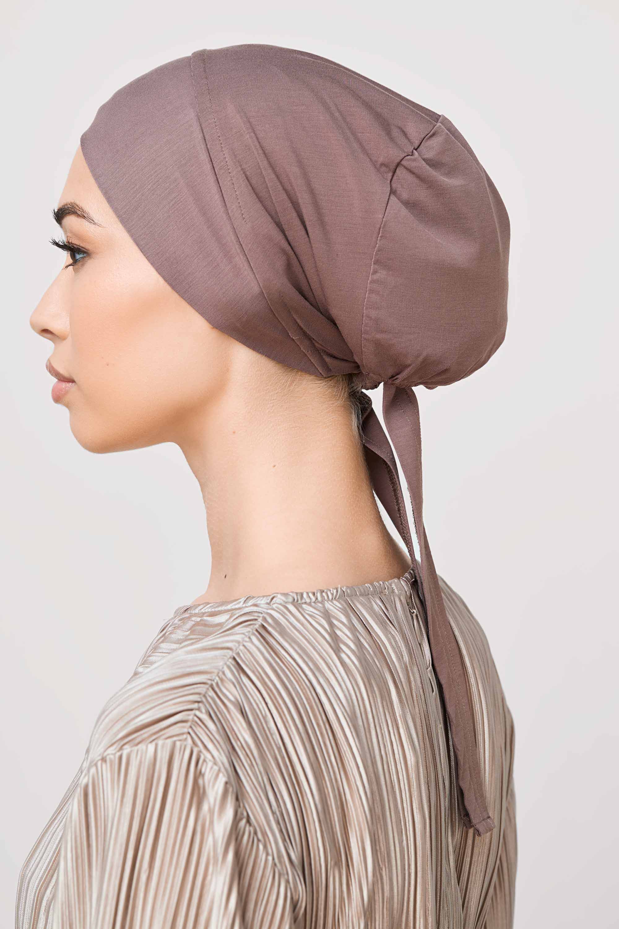 Bonnet Sous-Hijab à Nouer Doublé Soie en Jersey de Bambou - Poivre Accessoires Modeen