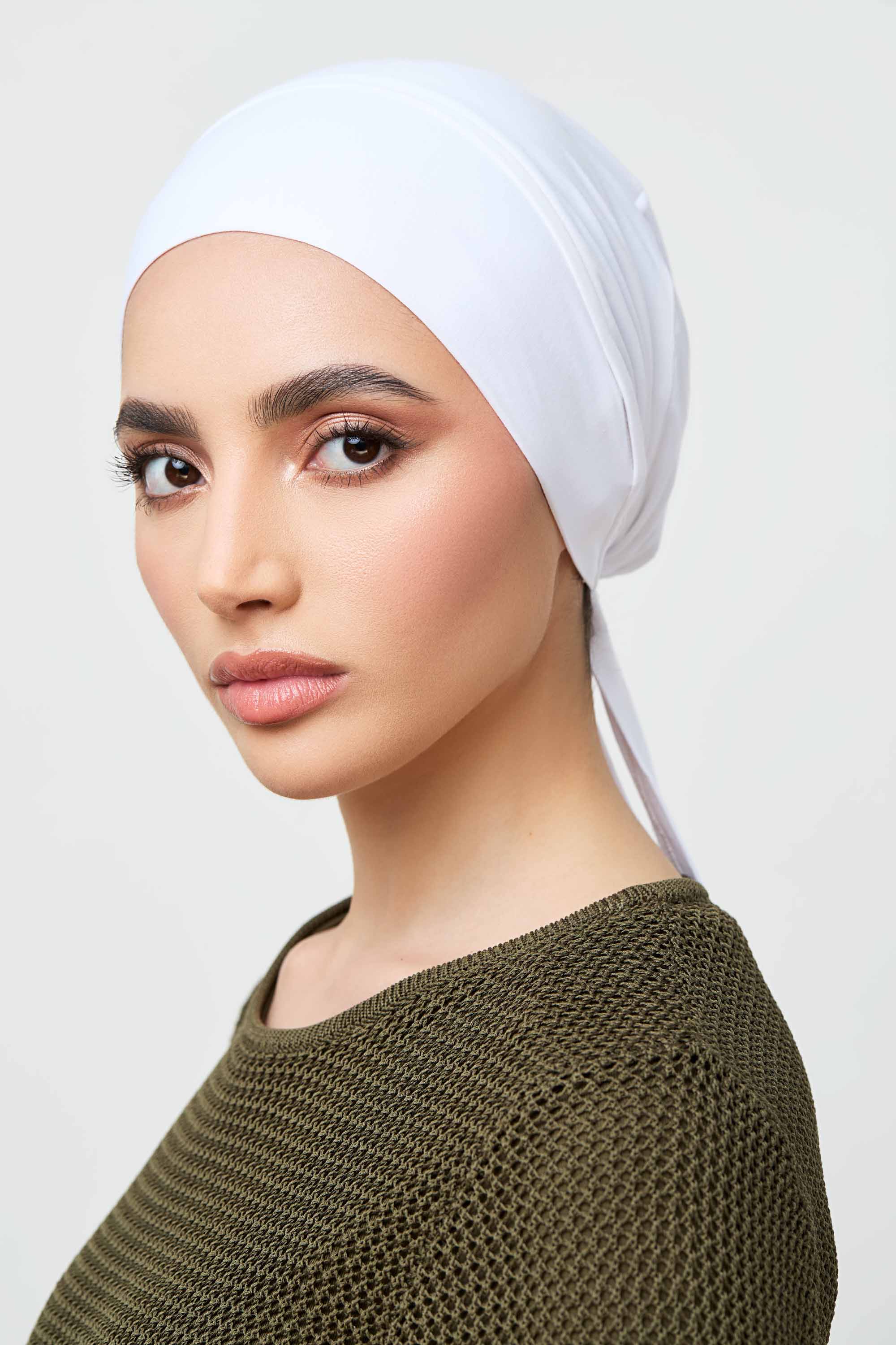 Bonnet Sous-Hijab à Nouer Doublé Soie en Jersey de Bambou - Blanc Accessoires Modeen