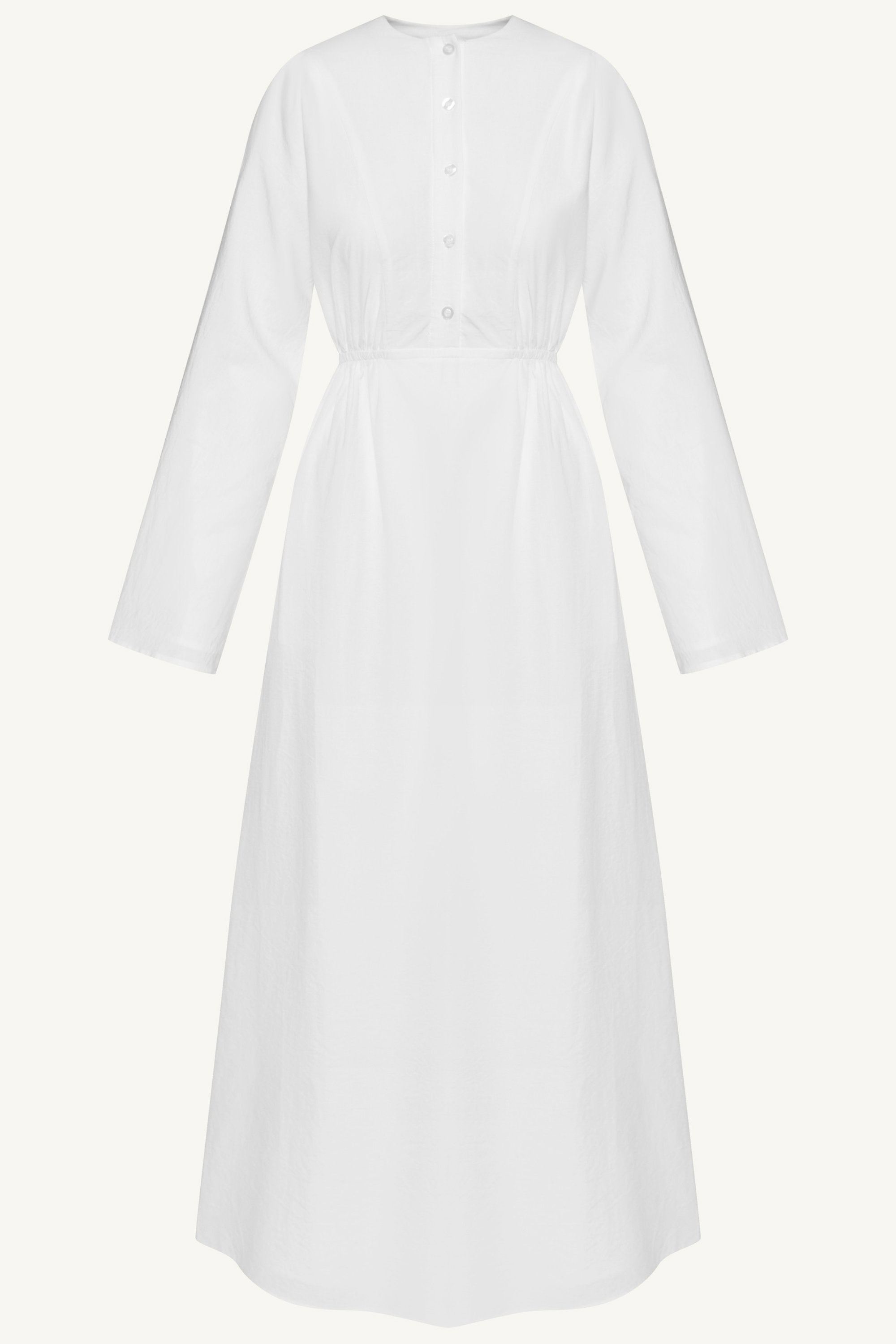 Robe Longue Boutonnée en Coton Mélangé - Blanc Robes Modeen