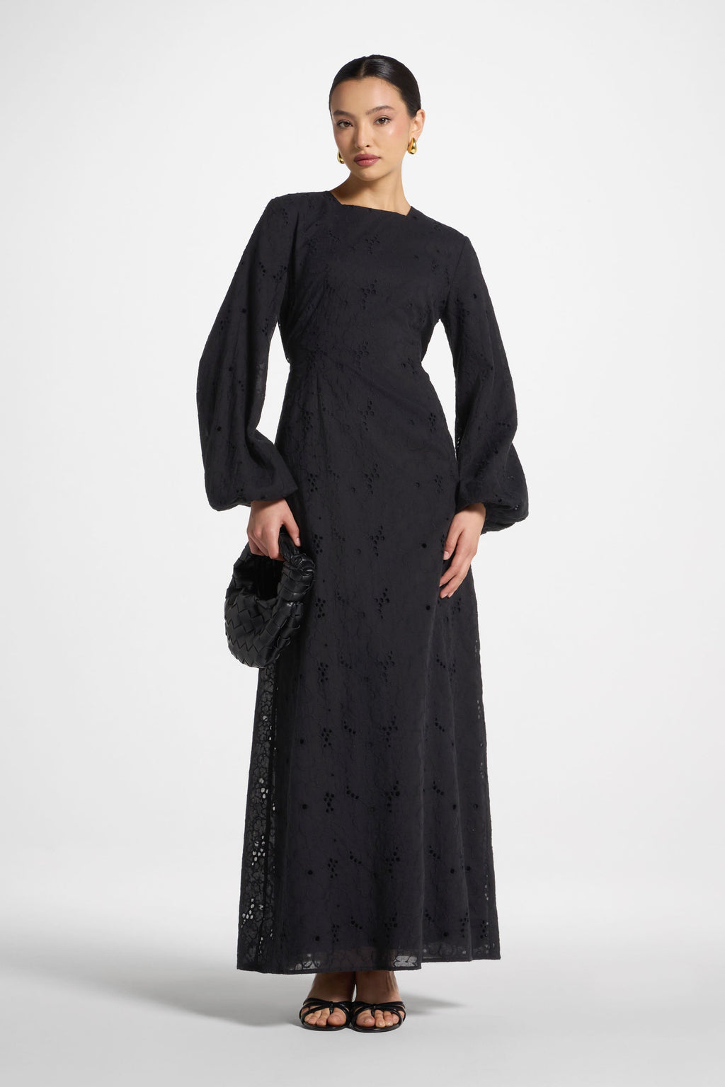 Robe Longue en Broderie Anglaise de Coton - Noir Robes Modeen