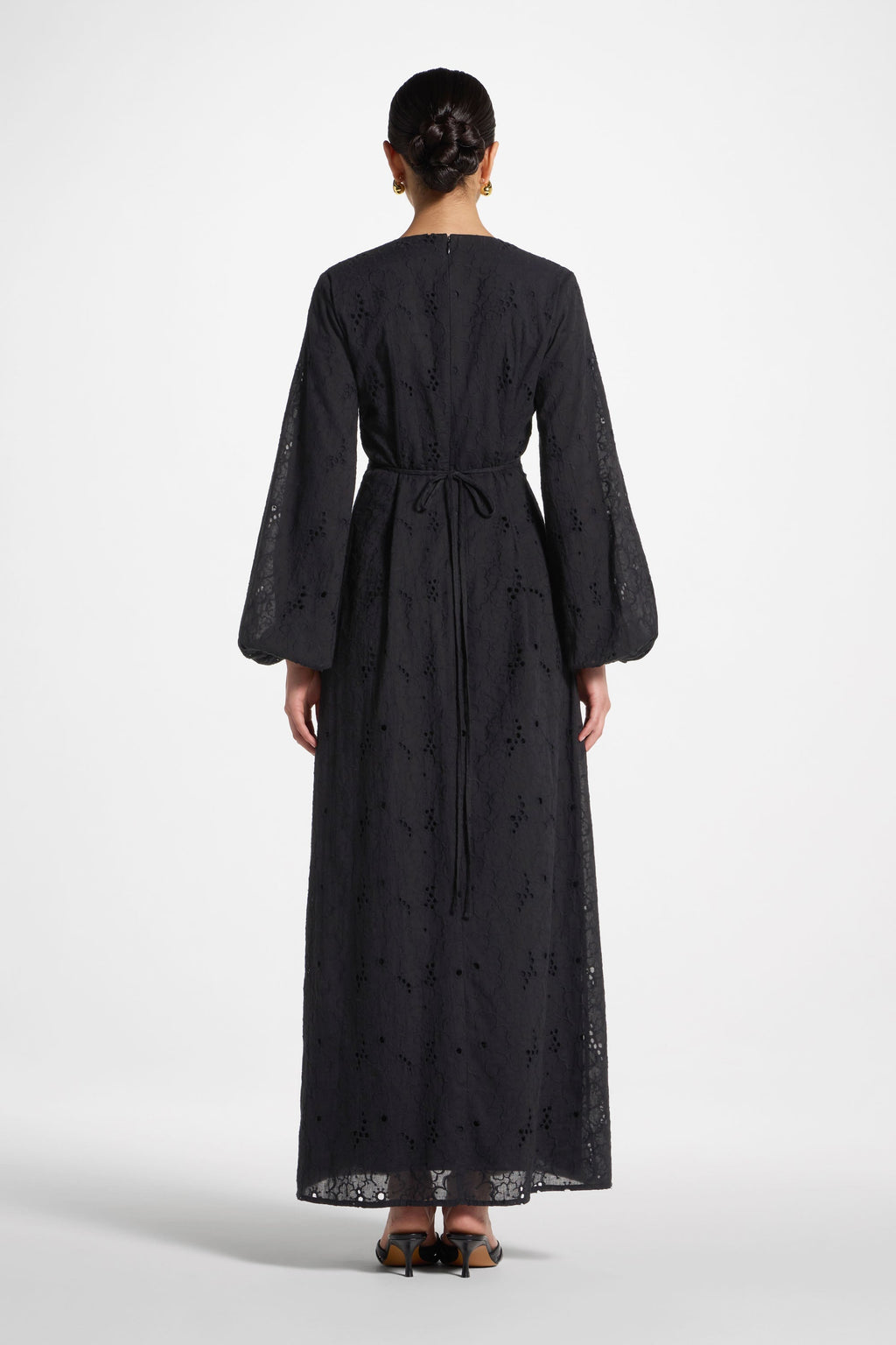 Robe Longue en Broderie Anglaise de Coton - Noir Robes Modeen