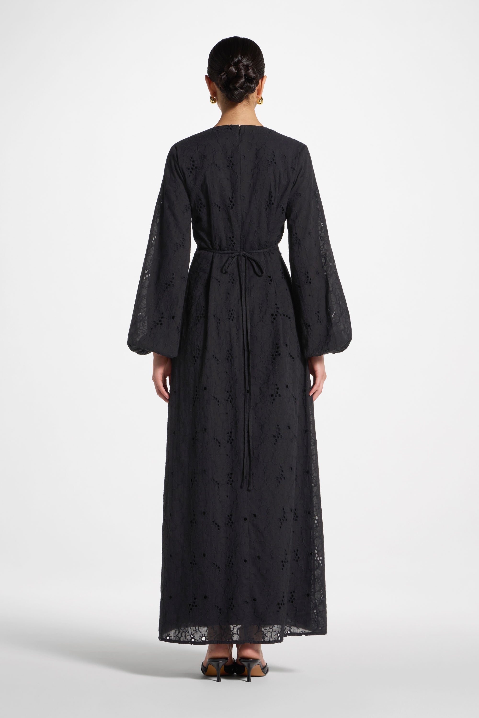 Robe Longue en Broderie Anglaise de Coton - Noir Robes Modeen