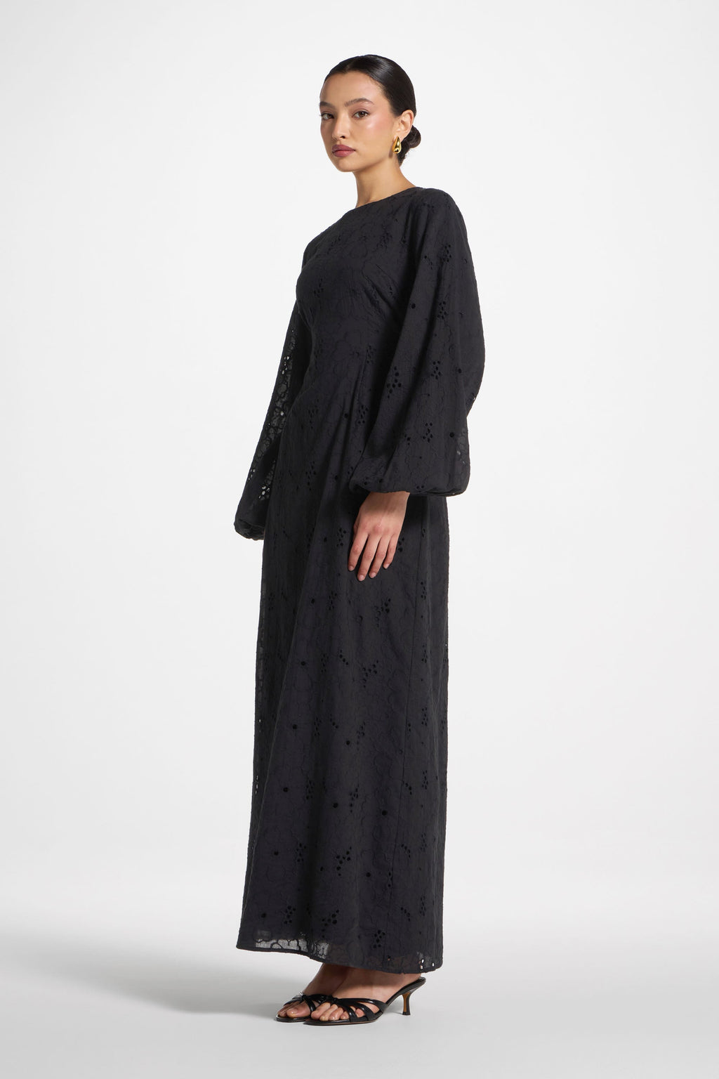 Robe Longue en Broderie Anglaise de Coton - Noir Robes Modeen