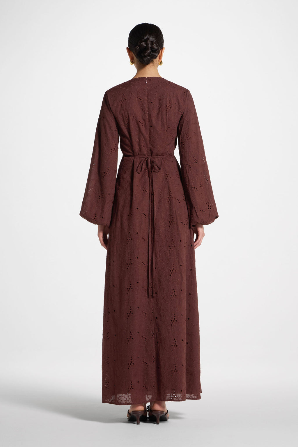 Robe Longue en Broderie Anglaise de Coton - Marron Robes Modeen