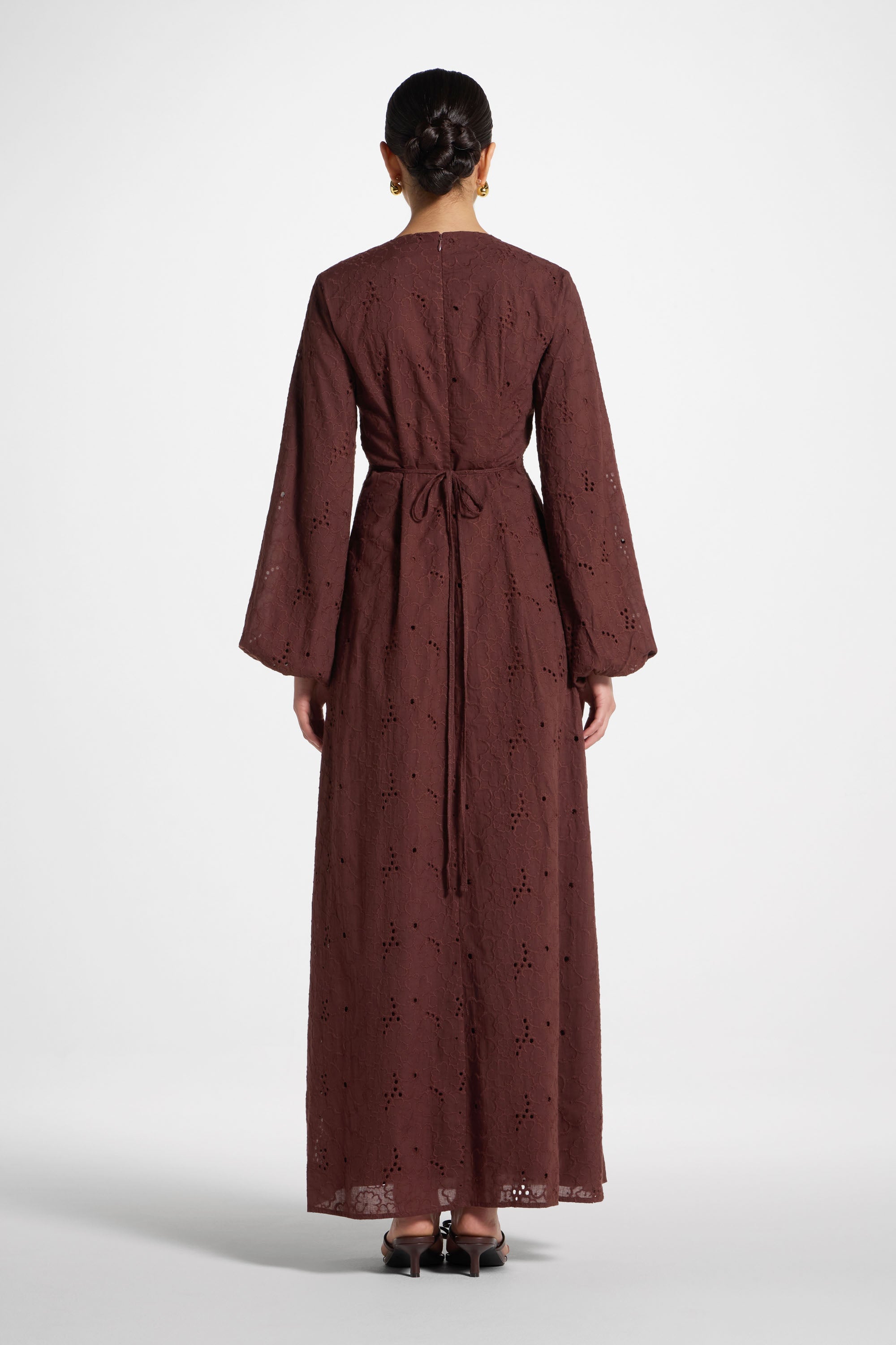 Robe Longue en Broderie Anglaise de Coton - Marron Robes Modeen