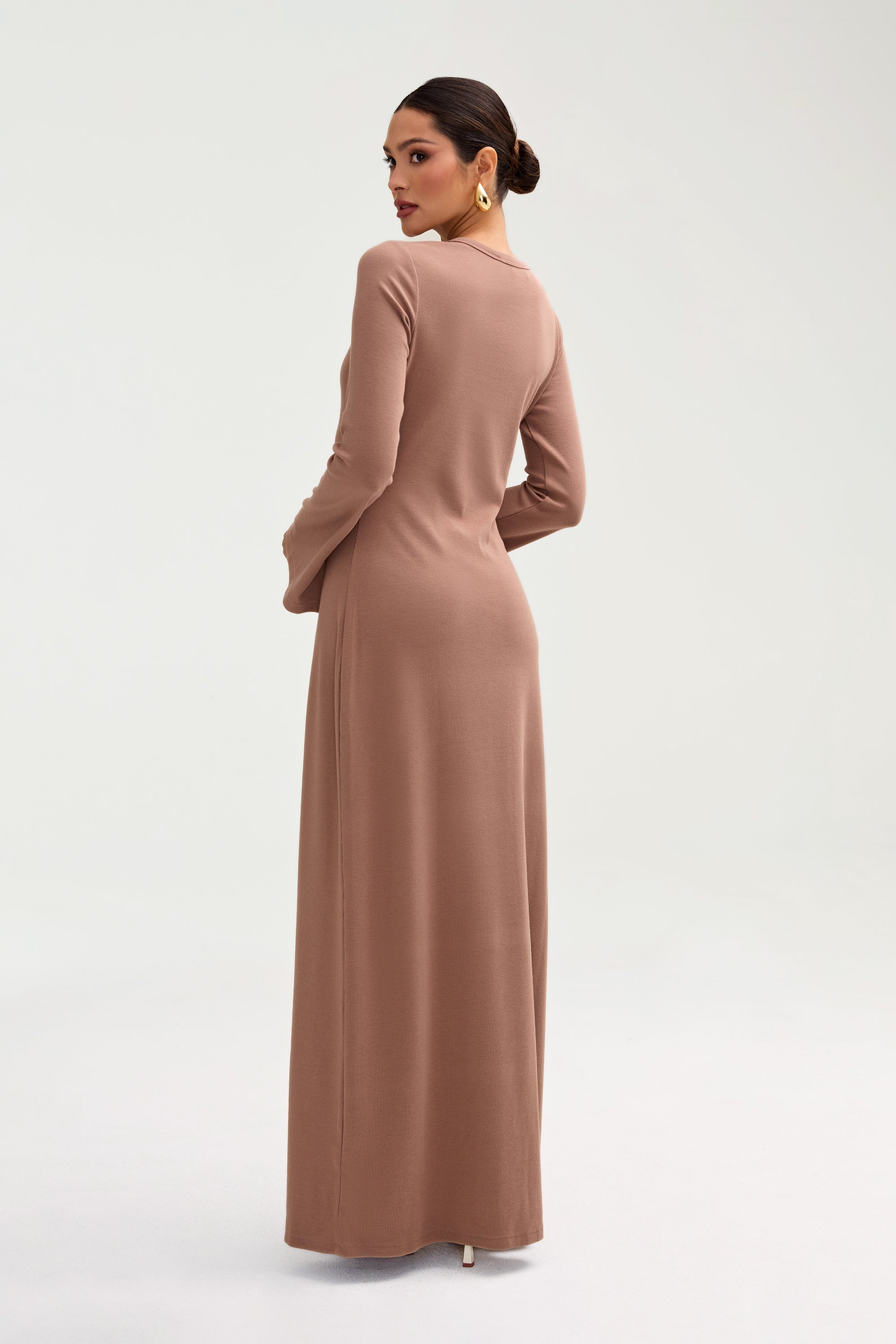 Ella Robe Longue Côtelée à Poignets Fendus - Brownie Robes Modeen