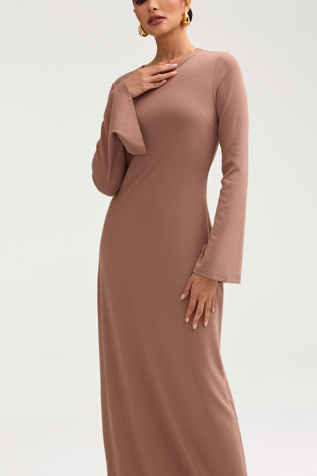 Ella Robe Longue Côtelée à Poignets Fendus - Brownie Robes Modeen