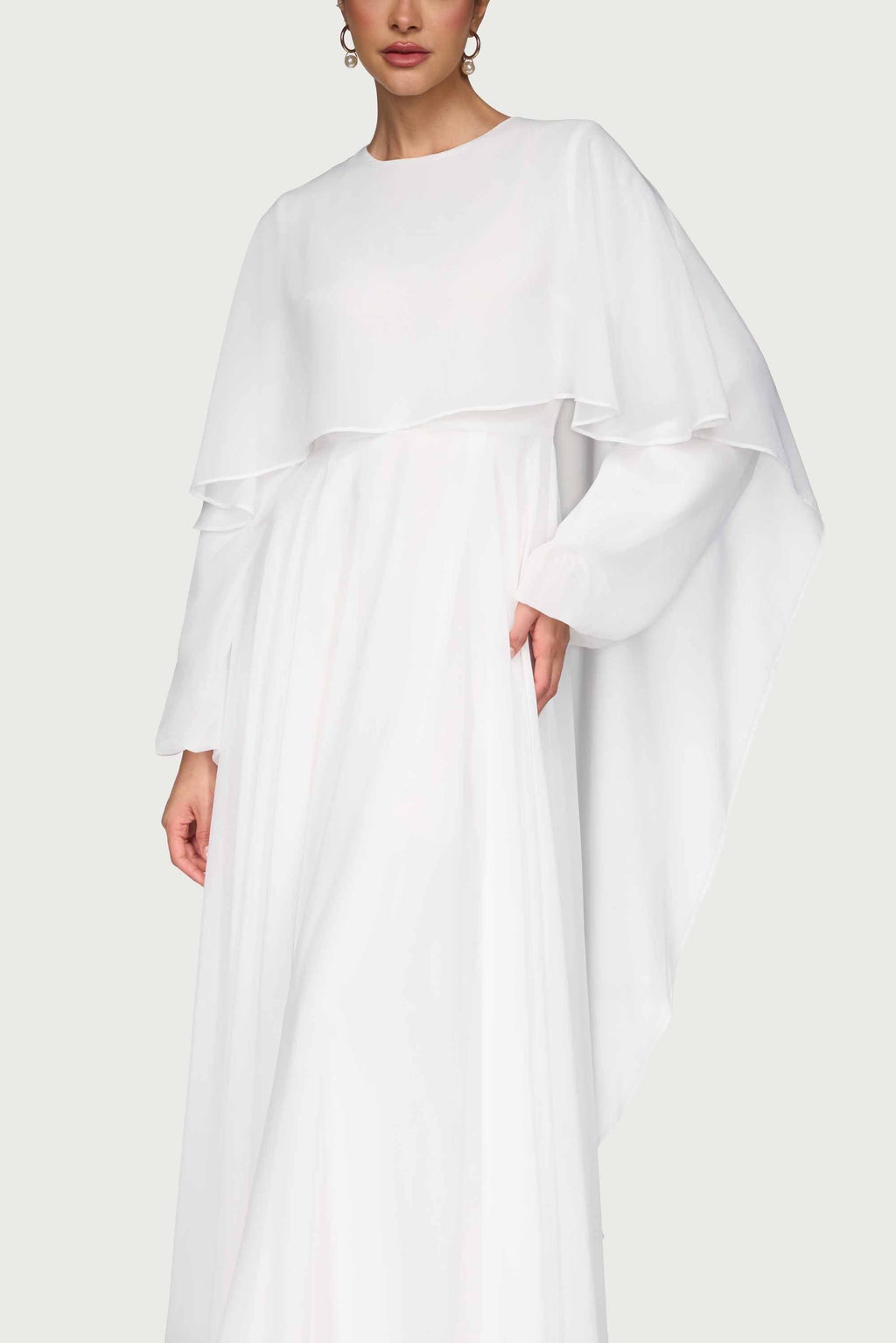 Falak Robe Longue Drapée en Mousseline - Blanc Robes Modeen