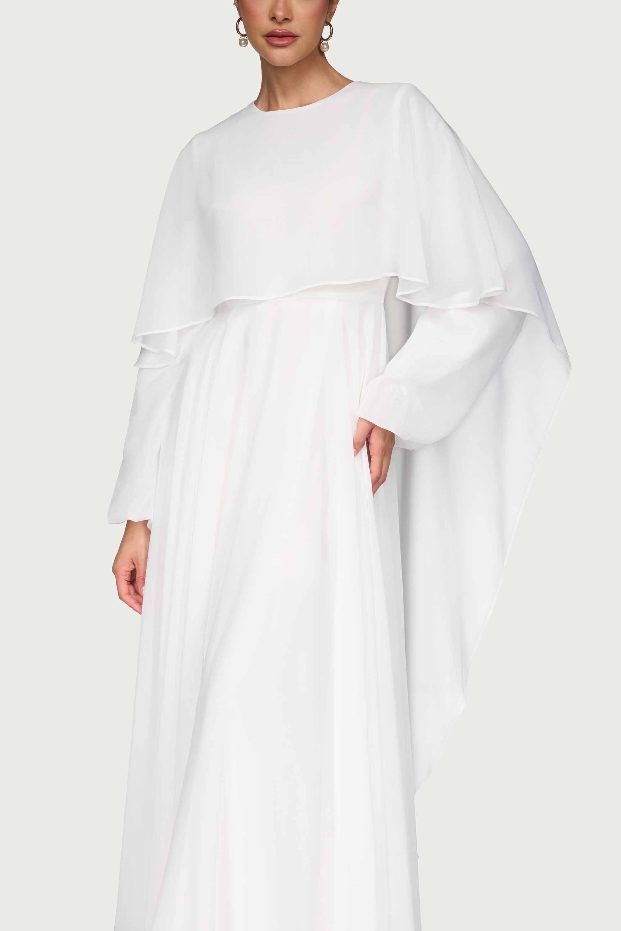 Falak Robe Longue Drapée en Mousseline - Blanc Robes Modeen