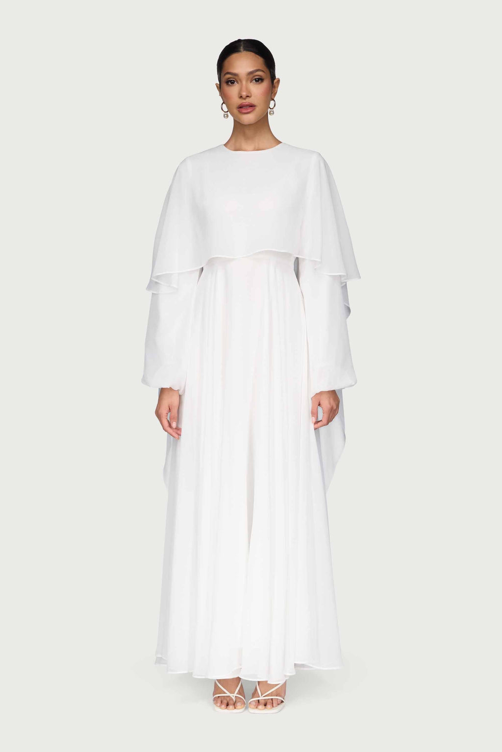 Falak Robe Longue Drapée en Mousseline - Blanc Robes Modeen