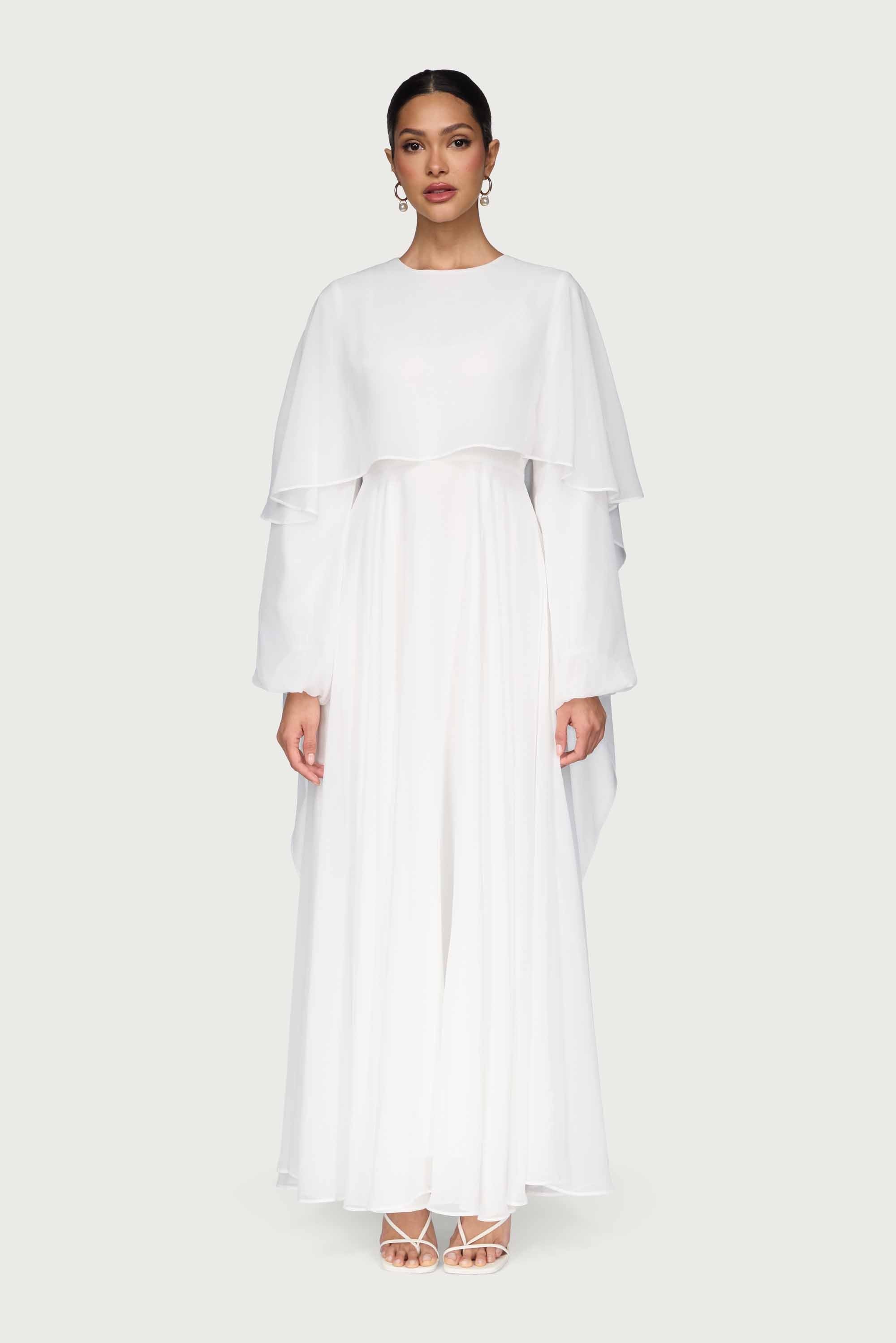 Falak Robe Longue Drapée en Mousseline - Blanc Robes Modeen