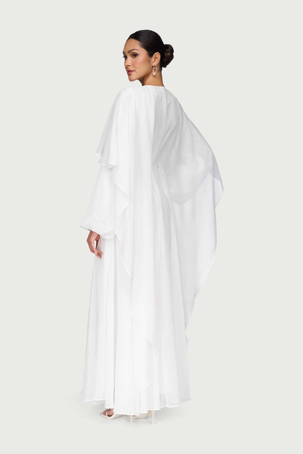 Falak Robe Longue Drapée en Mousseline - Blanc Robes Modeen
