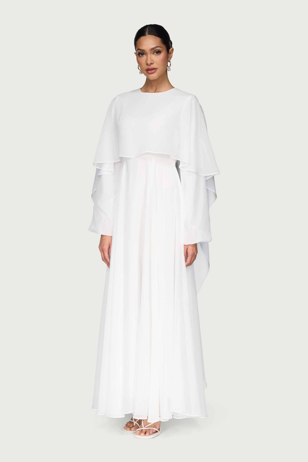 Falak Robe Longue Drapée en Mousseline - Blanc Robes Modeen