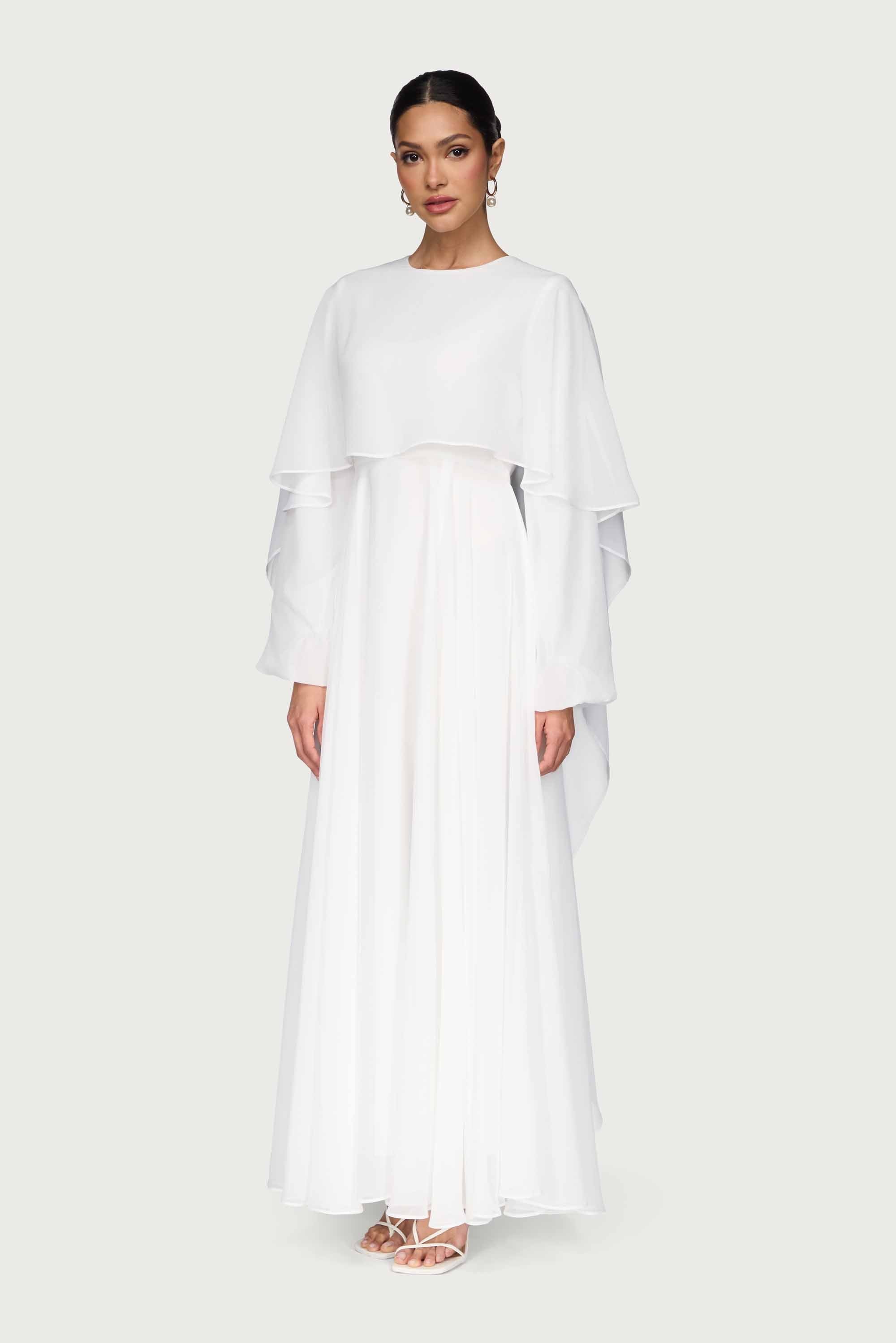 Falak Robe Longue Drapée en Mousseline - Blanc Robes Modeen
