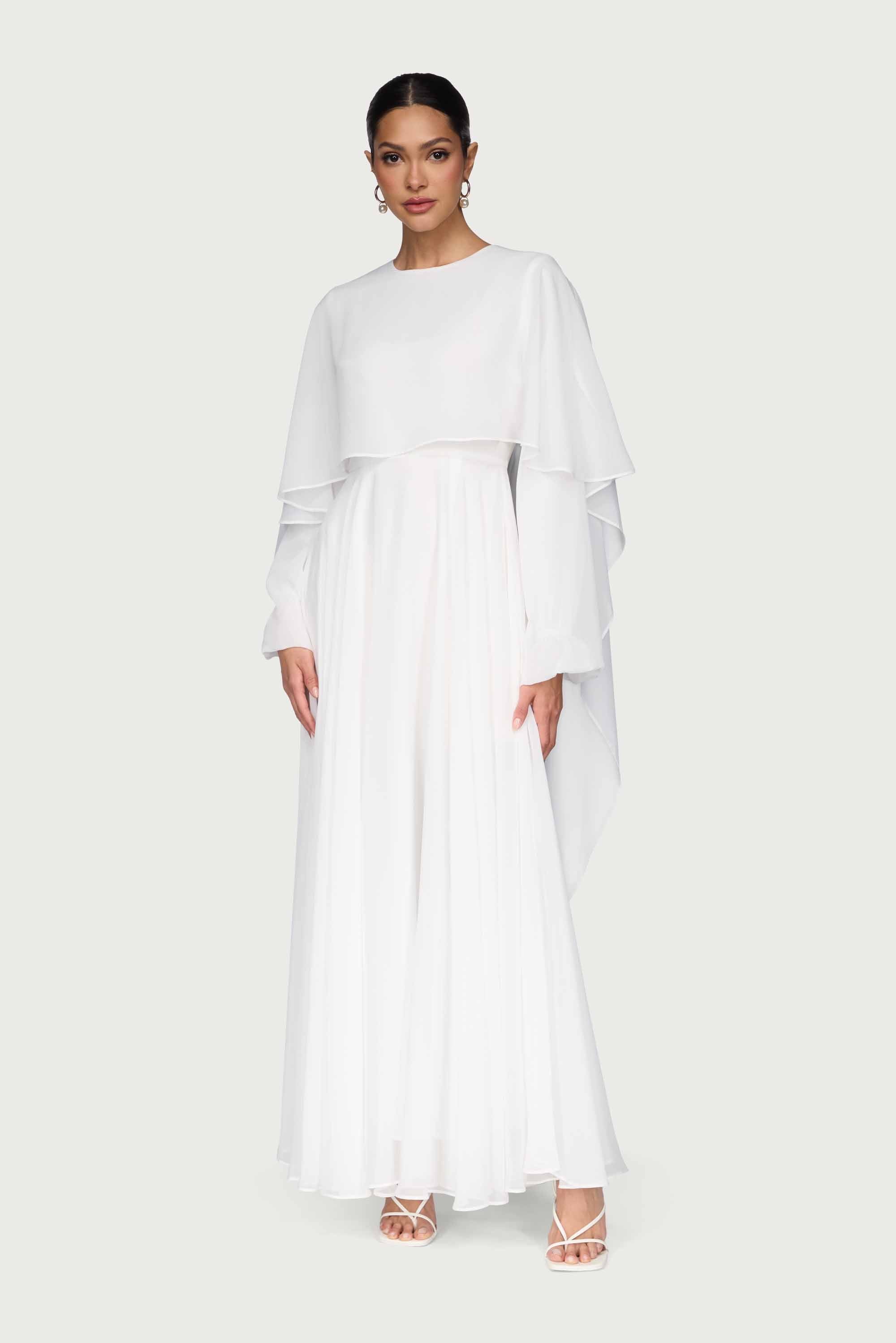 Falak Robe Longue Drapée en Mousseline - Blanc Robes Modeen