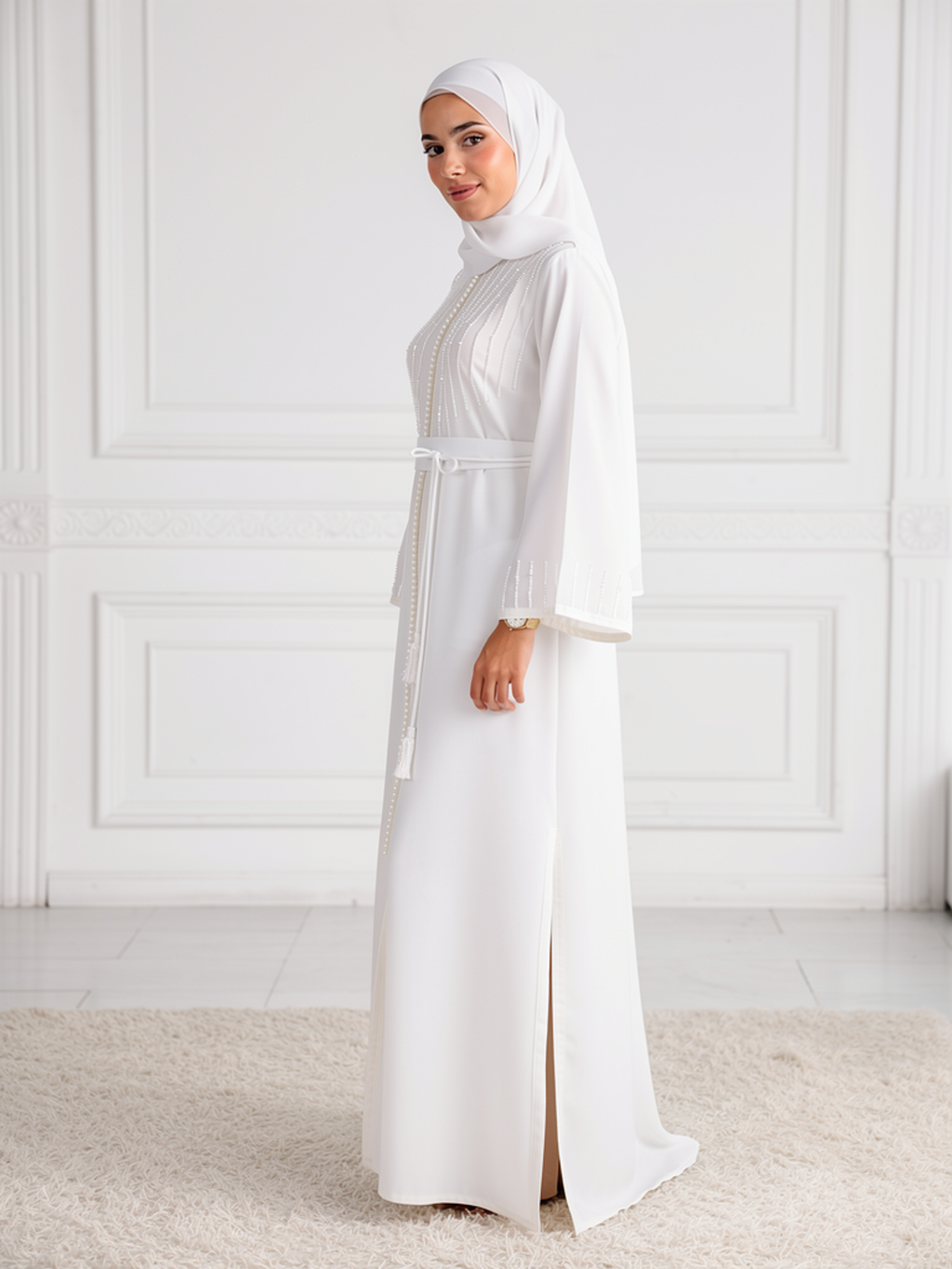Caftan Inès Blanc — vue trois-quarts