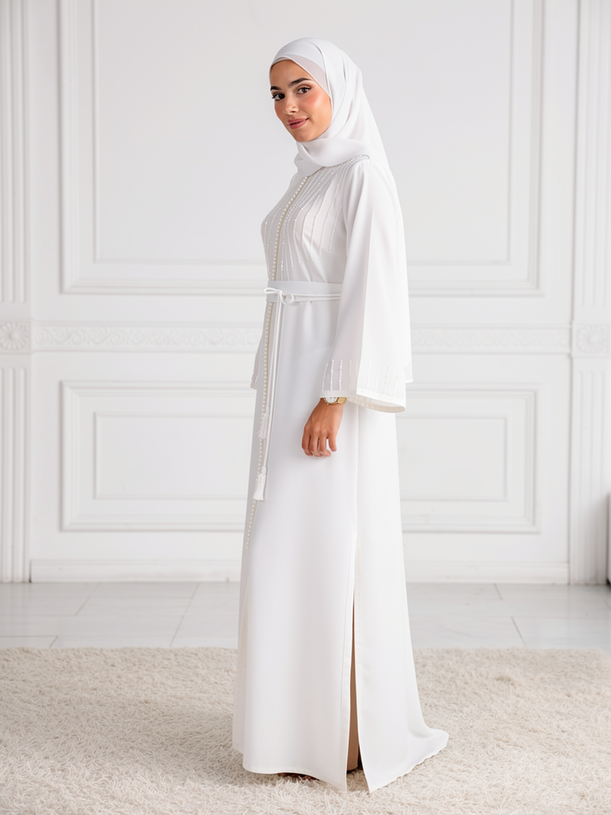 Caftan Inès Blanc — vue trois-quarts