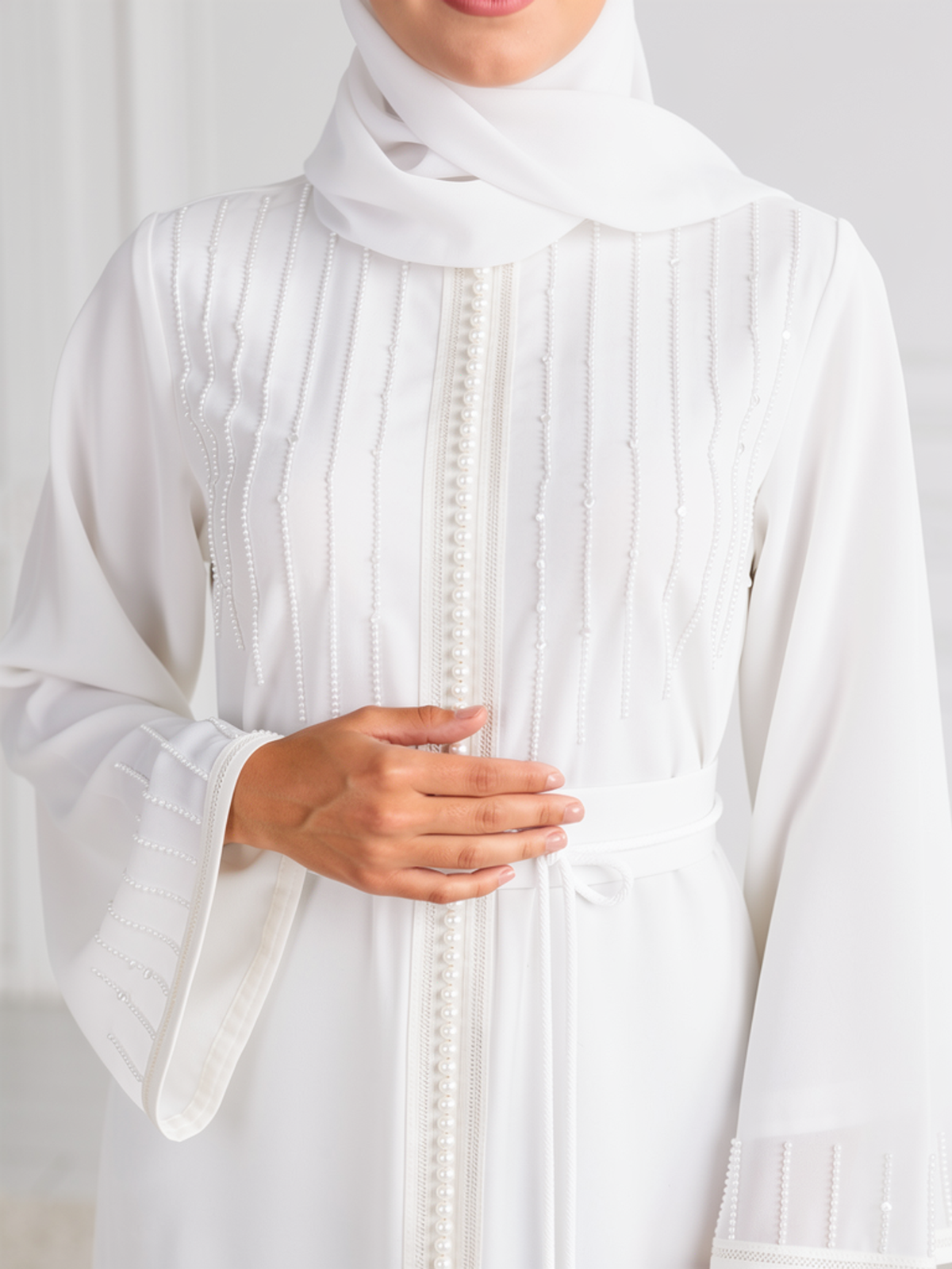 Caftan Inès Blanc — détail du buste