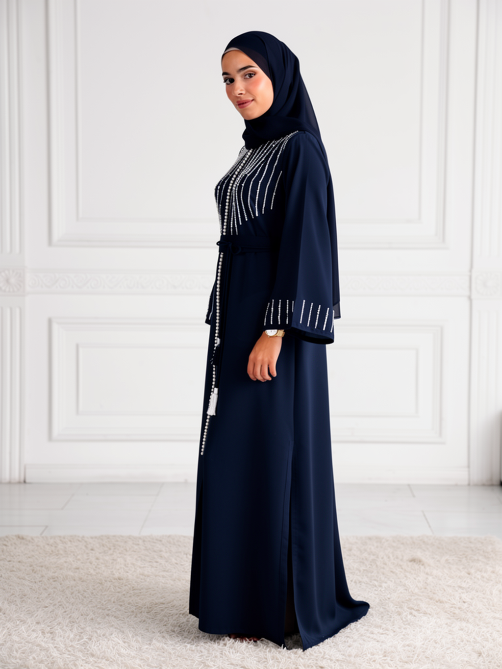 Caftan Inès Bleu Nuit — vue trois-quarts
