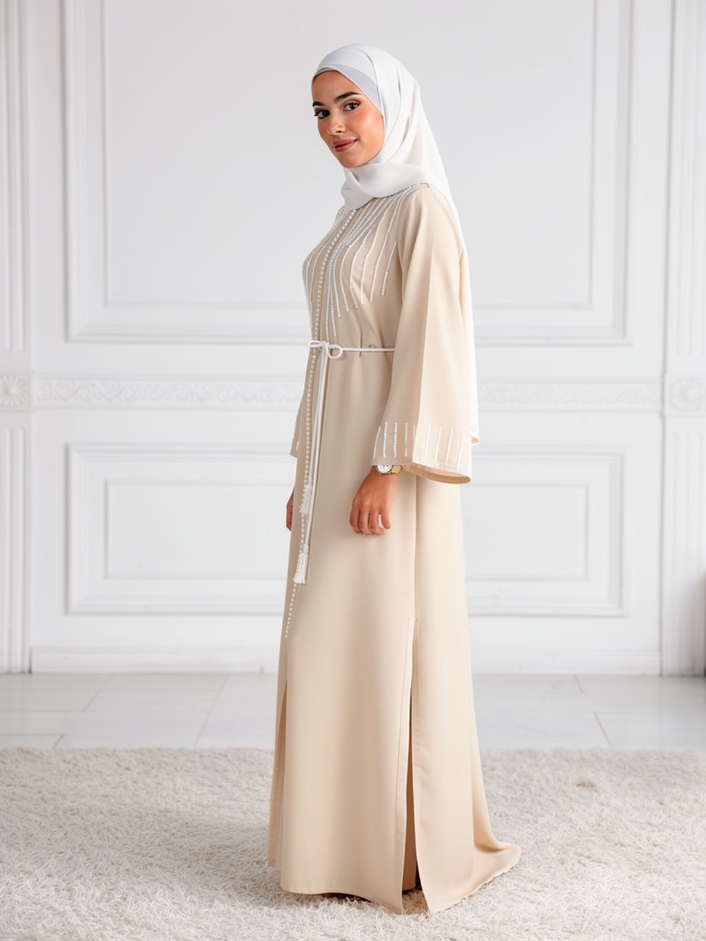 Caftan Inès Crème — vue trois-quarts