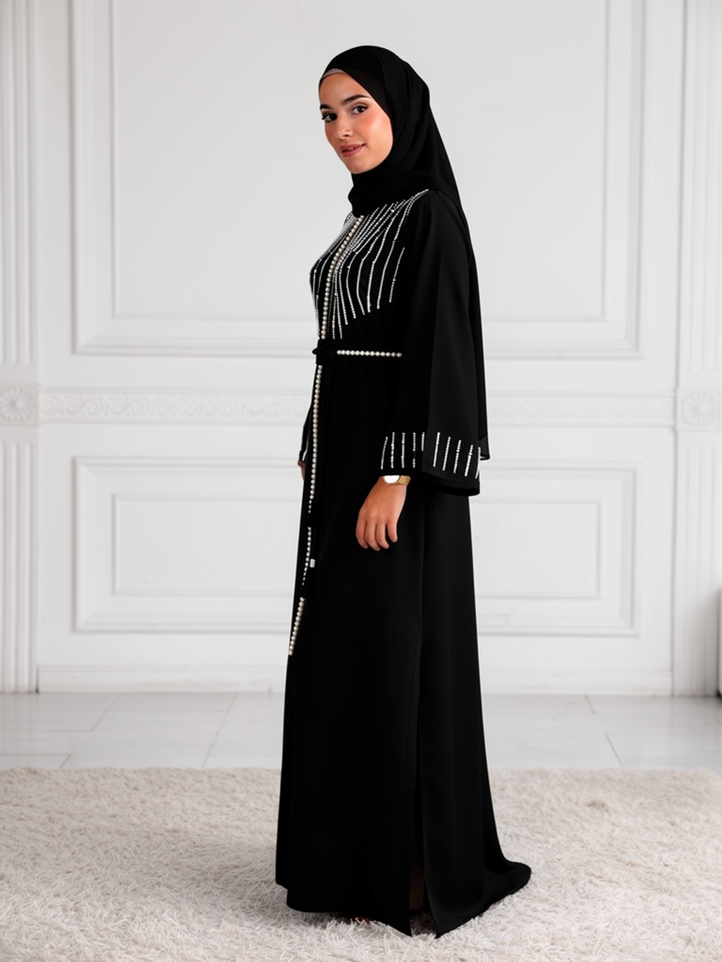 Caftan Inès Noir — vue trois-quarts