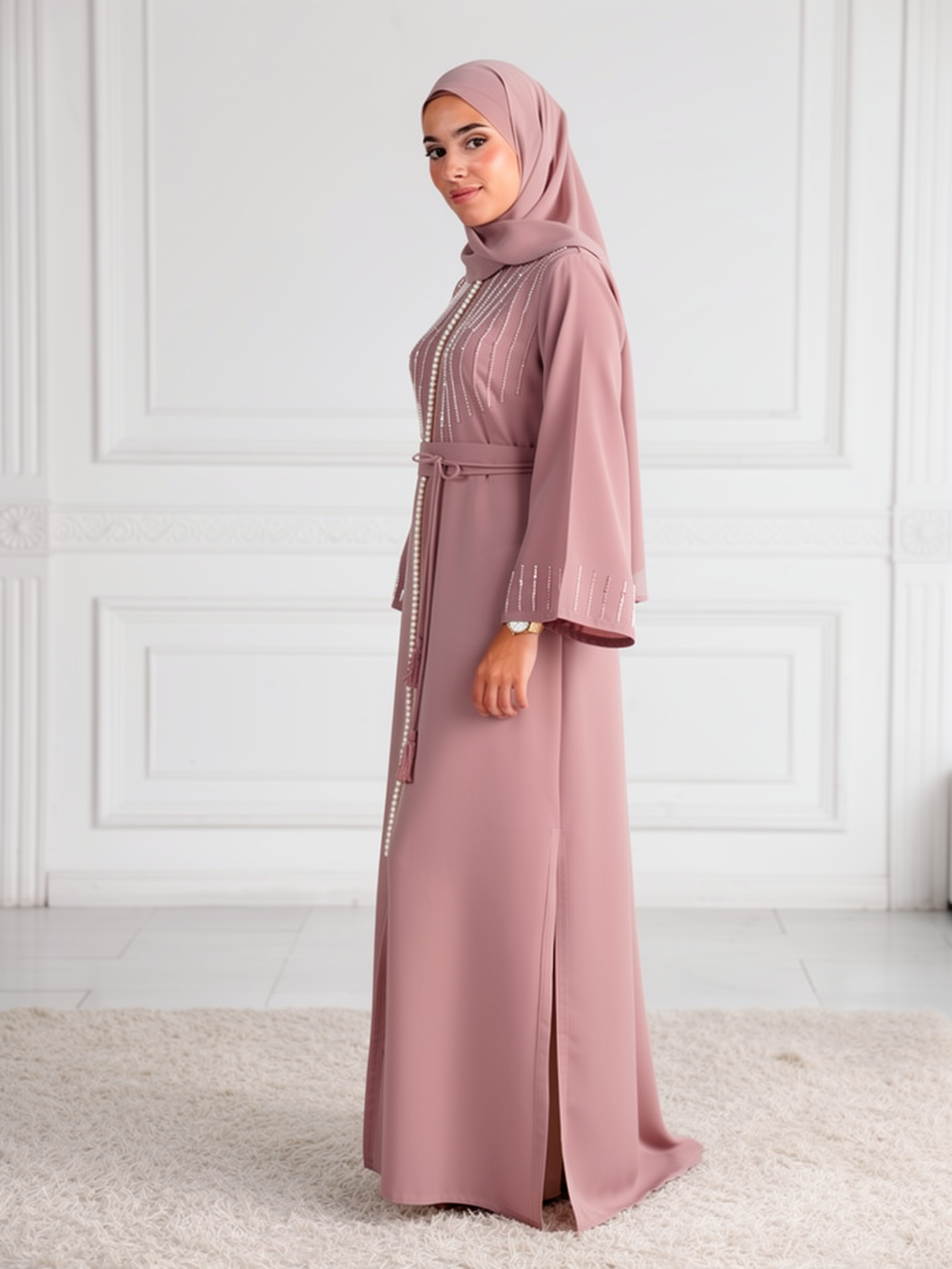 Caftan Inès Rose Poudré — vue trois-quarts