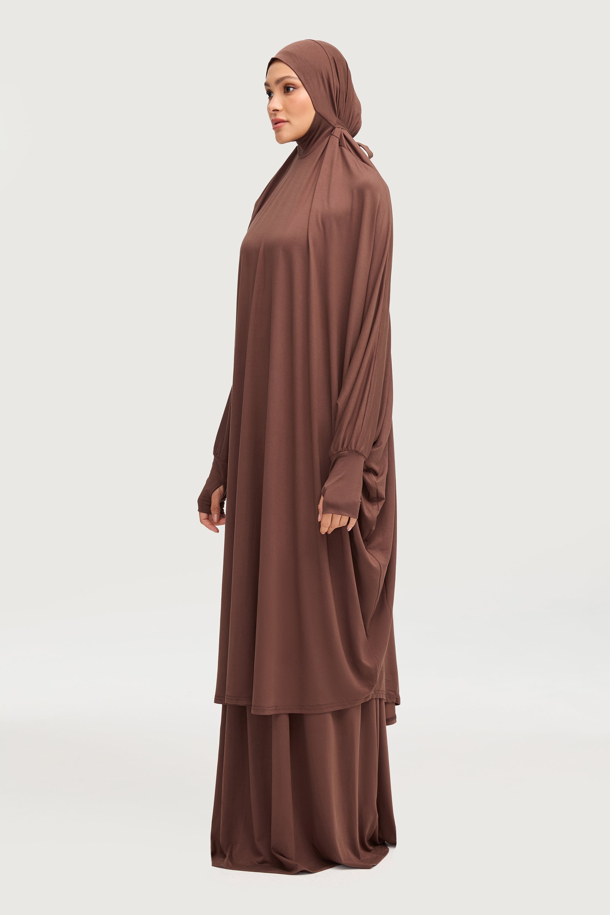 Ensemble Jilbab & Jupe en Jersey de Cupro - Marron Ensembles Modeen