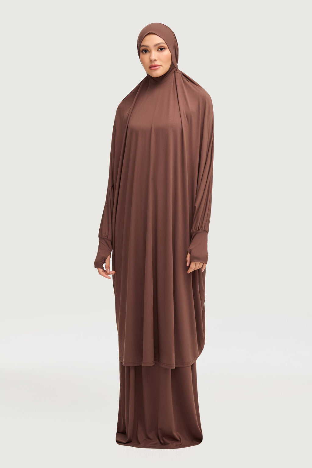 Ensemble Jilbab & Jupe en Jersey de Cupro - Marron Ensembles Modeen
