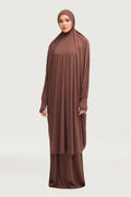 Ensemble Jilbab & Jupe en Jersey de Cupro - Marron Ensembles Modeen